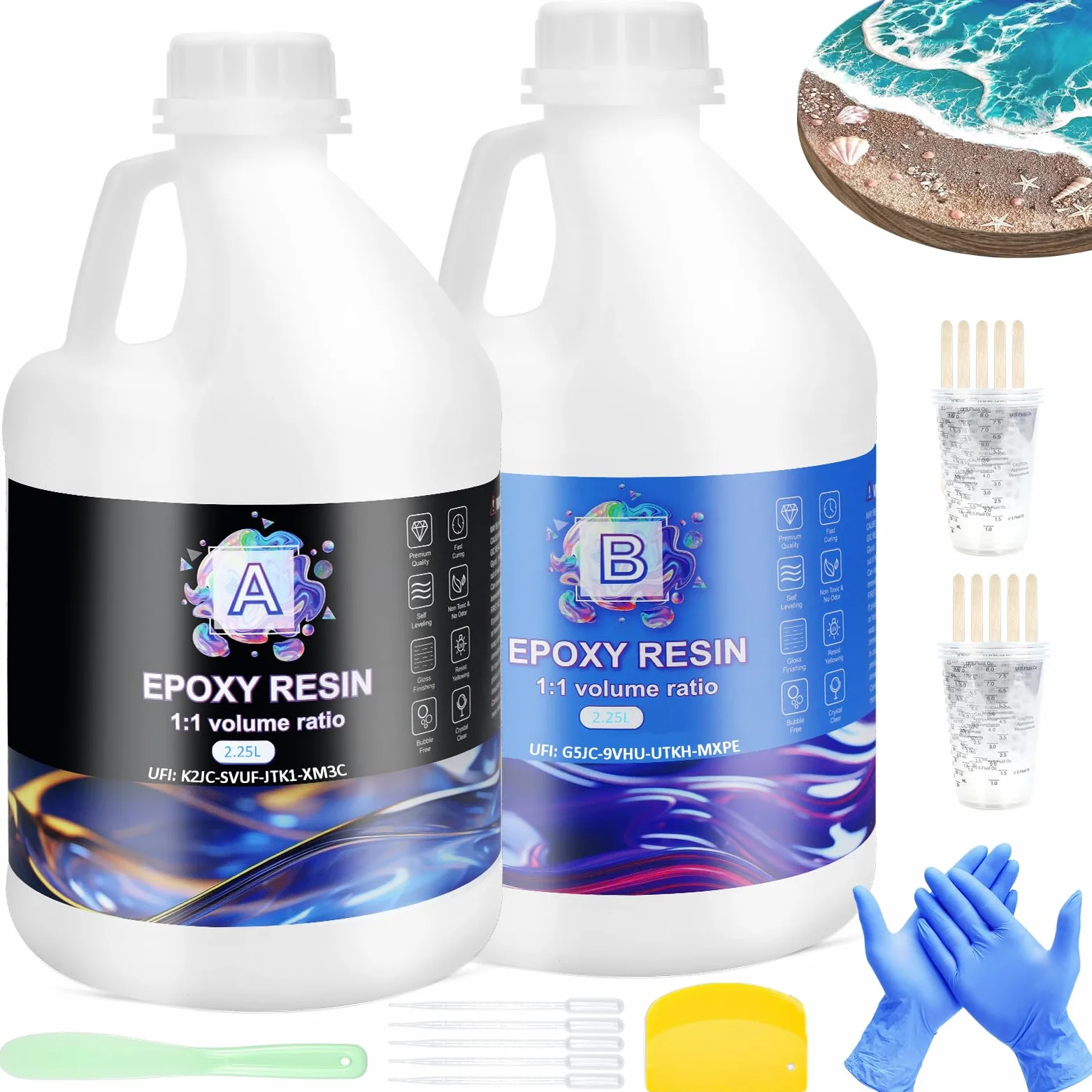 Set di resina epossidica da 4,5 L, con indurente 1:1, per principianti, resina colata cristallina con colori, glitter per legno, rivestimento per colata su legno, fusione a stampo, decorazione