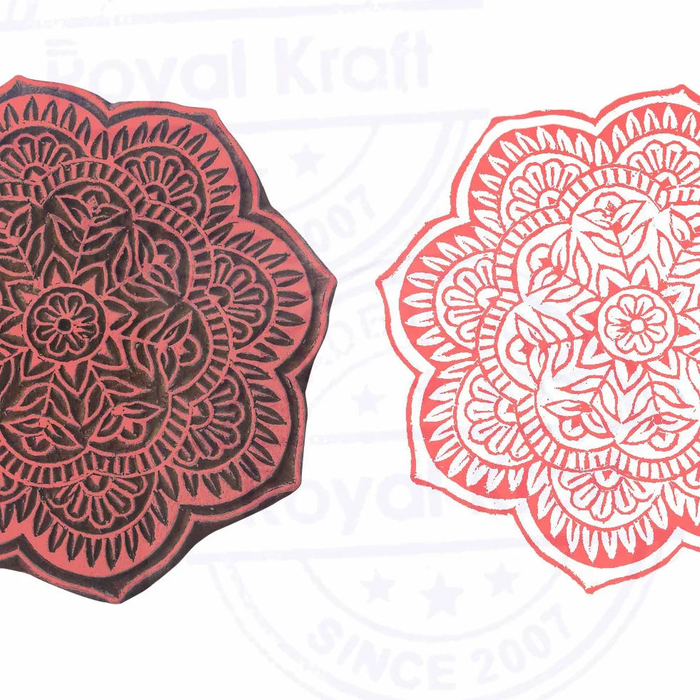 Royal Kraft 5 Pollici Fatto Mano Legno Blocchi Ampio Tondo Floreale Designs Grande Stampa Timbri