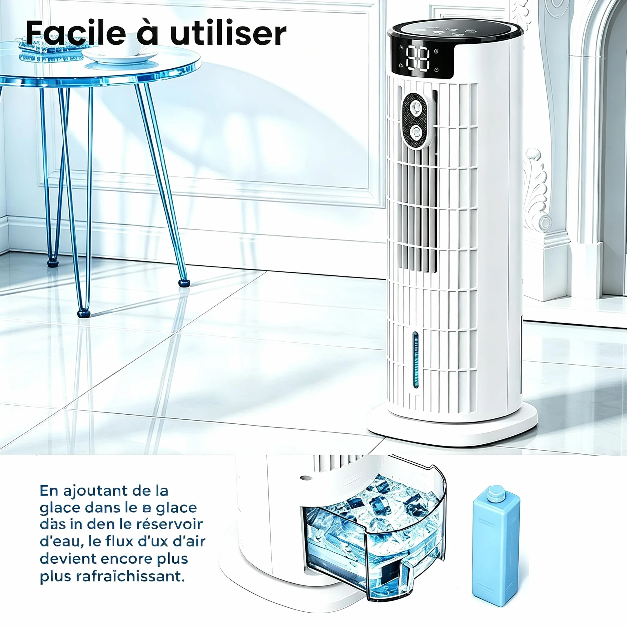 Condizionatore Portatile | Controllo doppio telecomando e touch | 3 in 1 raffreddamento con umidificazione | Serbatoio da 800ml | Vento forte fino a 7,5 m/s | Silenzioso ed efficiente