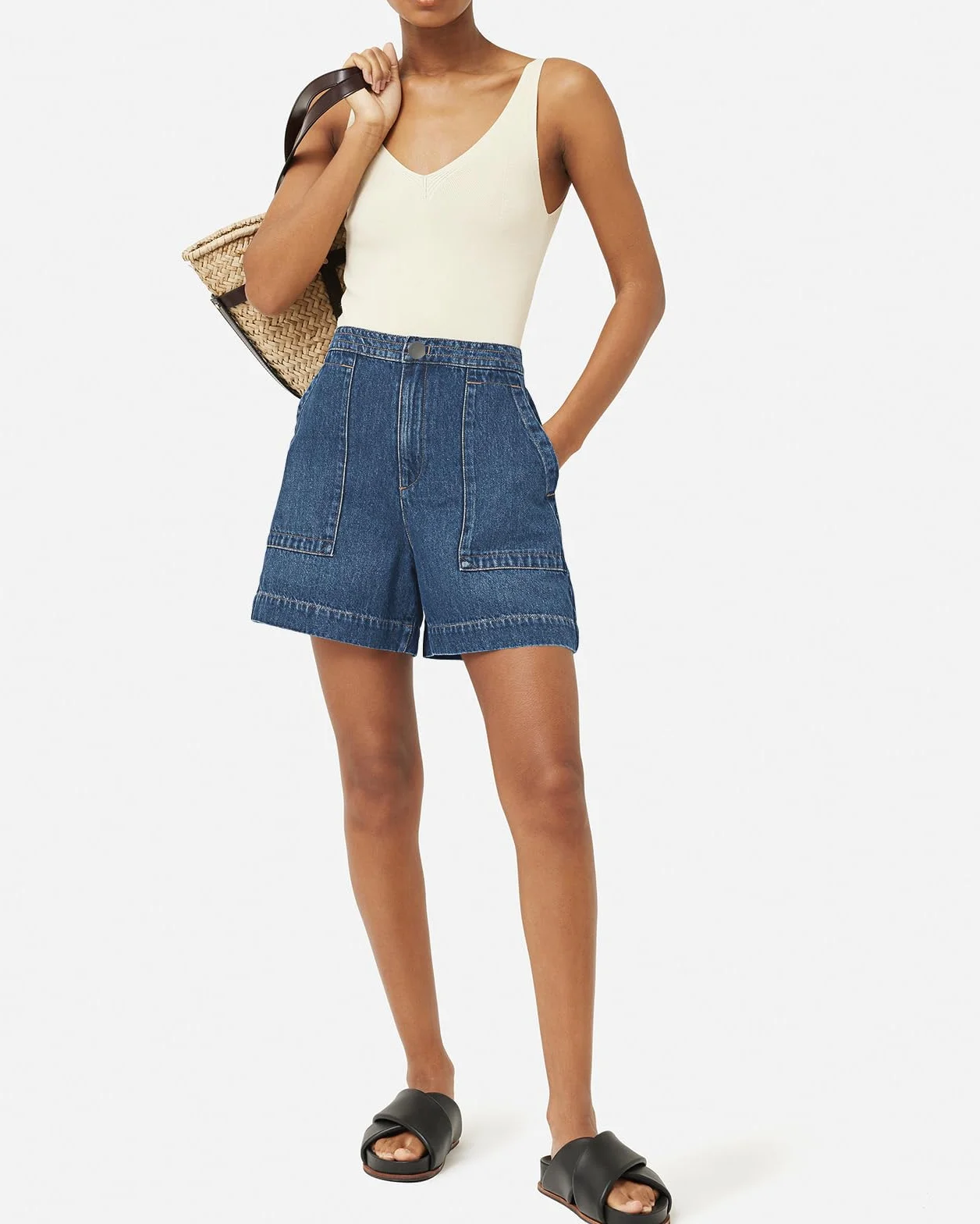 Cicy Bell Jeans estivi da donna, pantaloni corti in denim, a vita alta, larghi, con tasche