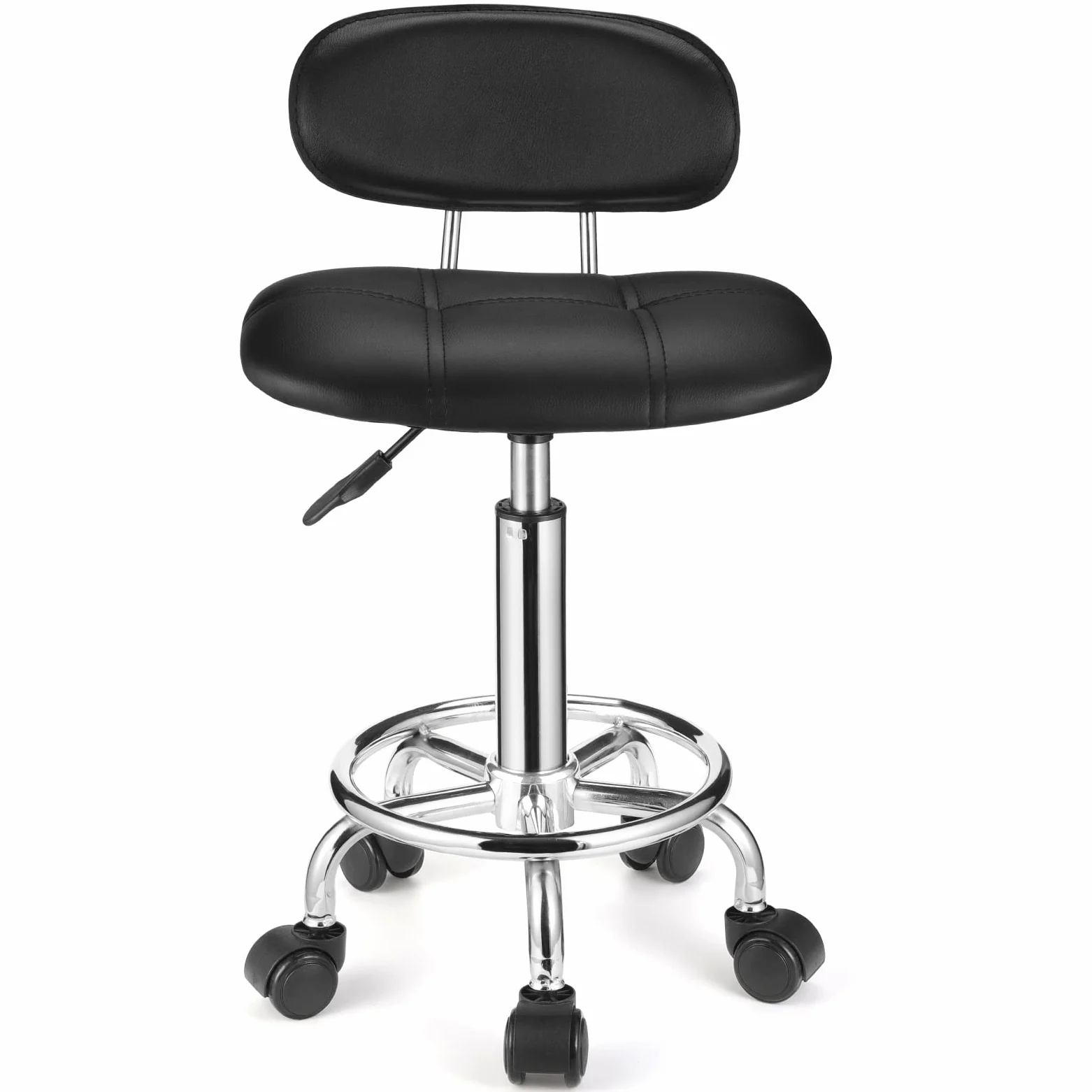 HMTOT Sgabelli quadrati con schienale regolabile in altezza e girevole con ruote, colore: nero