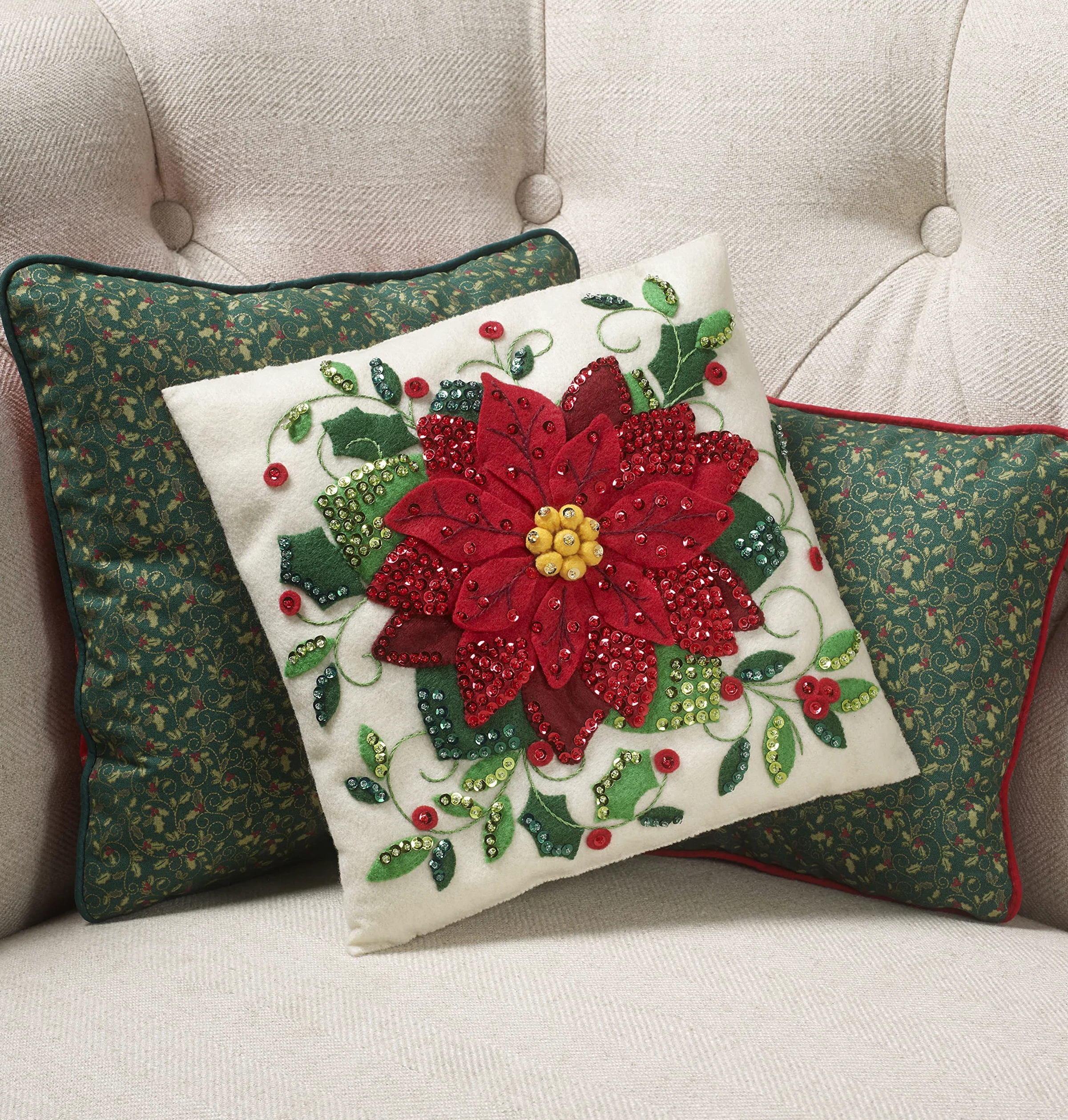 Bucilla Felt Pillow Applique Kit 10" Square-Elegant Poinsettia