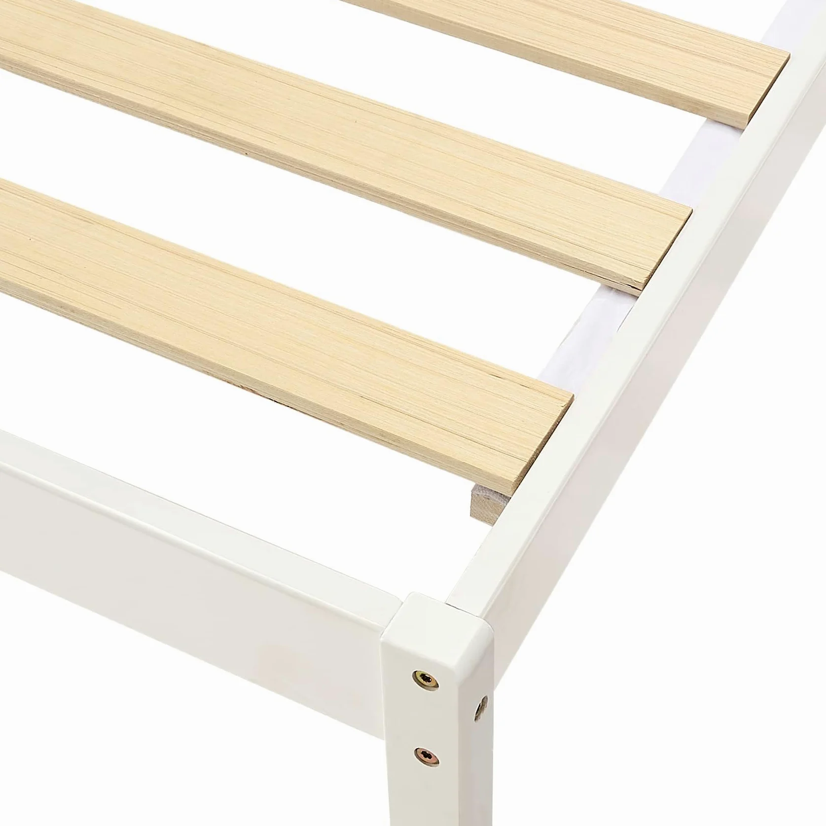 Amazon Basics Struttura per letto, piattaforma in legno di pino massiccio, con testiera a coste, moderna, facile da montare, per bambini, singola, Bianco, 90 x 190 x 88 cm