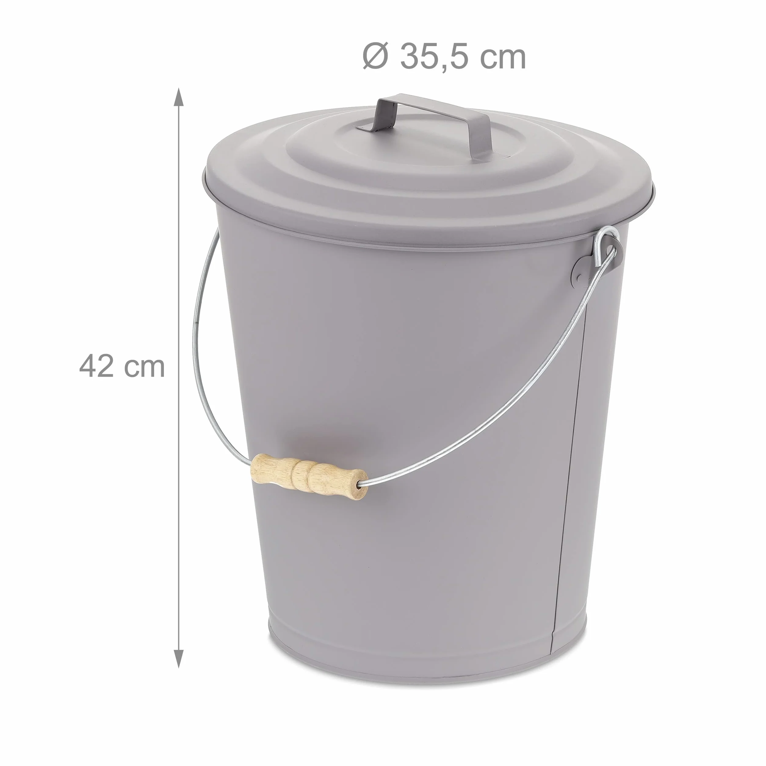 Relaxdays Secchio Portacenere Acciaio Legno Grigio HD42x35,5cm