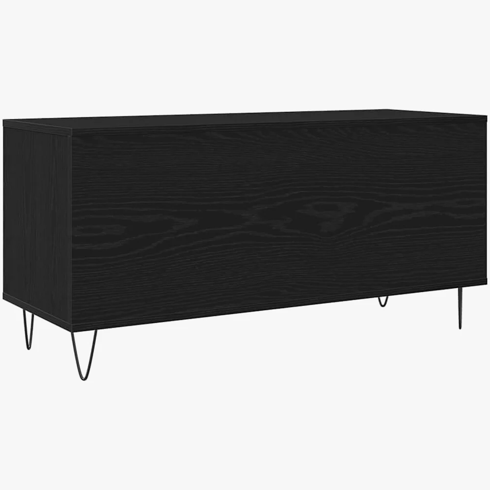 Armadietto per dischi in vinile, colore nero, effetto rovere, 100 x 38 x 48 cm, mobile multimediale Hifirack, lowboard, credenza, scaffale per CD, DVD, Blu-ray, console da gioco in vinile