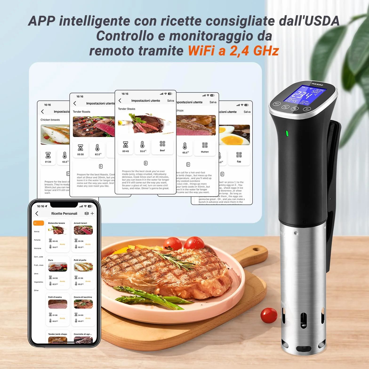 INKBIRD ISV-300W Wifi Sous Vide Roner 1000W IPX7 0-90°C