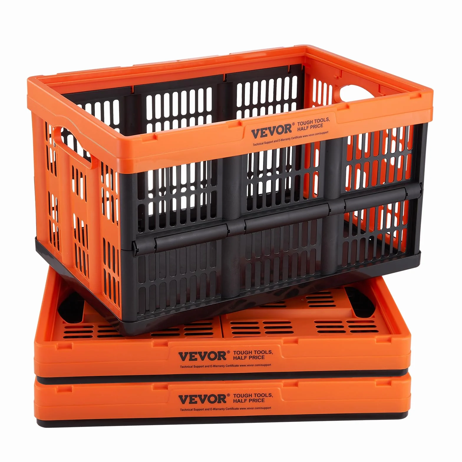 VEVOR Contenitore Pieghevole Portaoggetti in Plastica Scatola di Stoccaggio 3 Pz 45L Nero Arancione