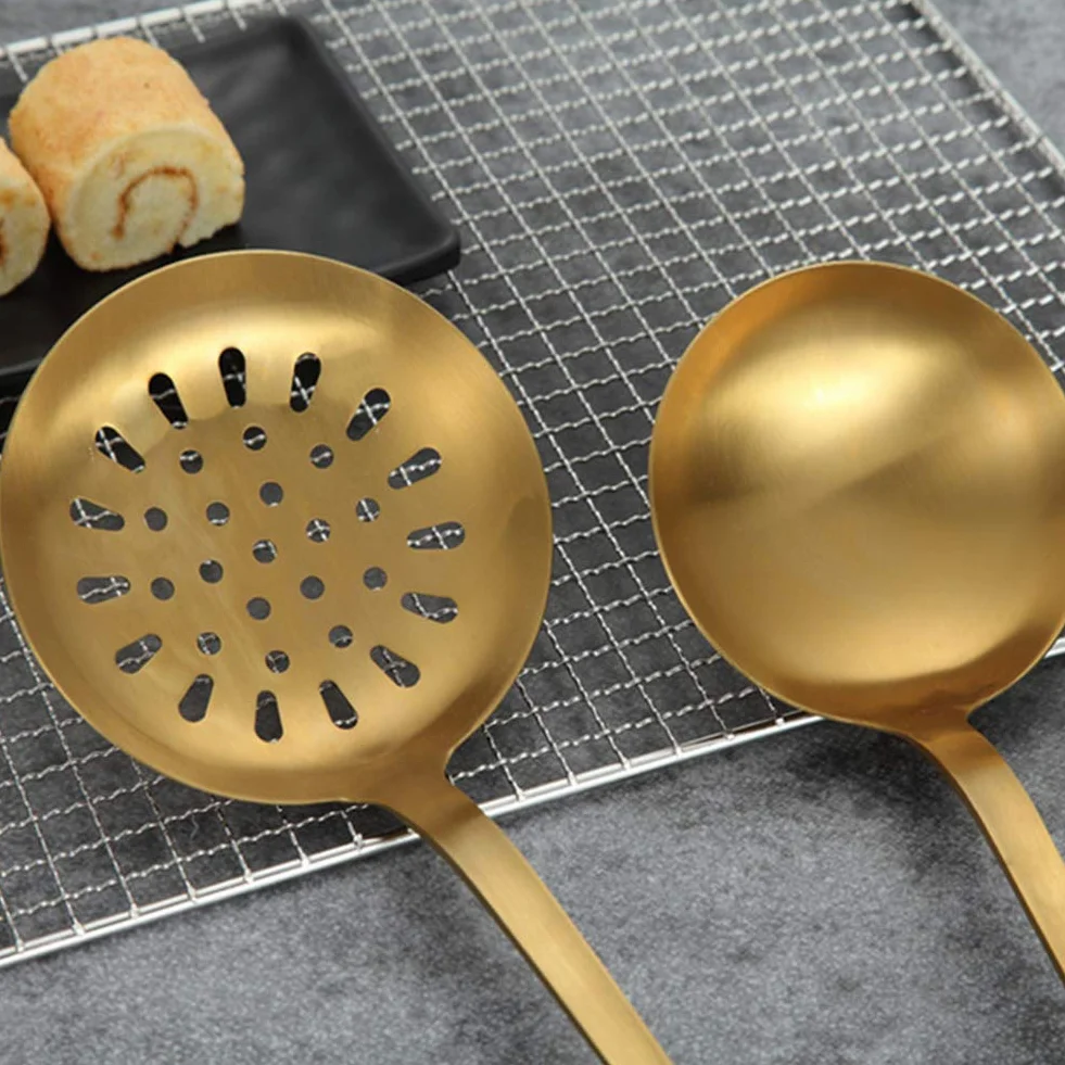 Set di Utensili da Cucina, Set di Utensili da Cucina da 6 Pezzi, Con Foro per Appendere Spatola Resistente al Calore in Acciaio Inossidabile/ Pala Fessura/ Servitore per Noodle