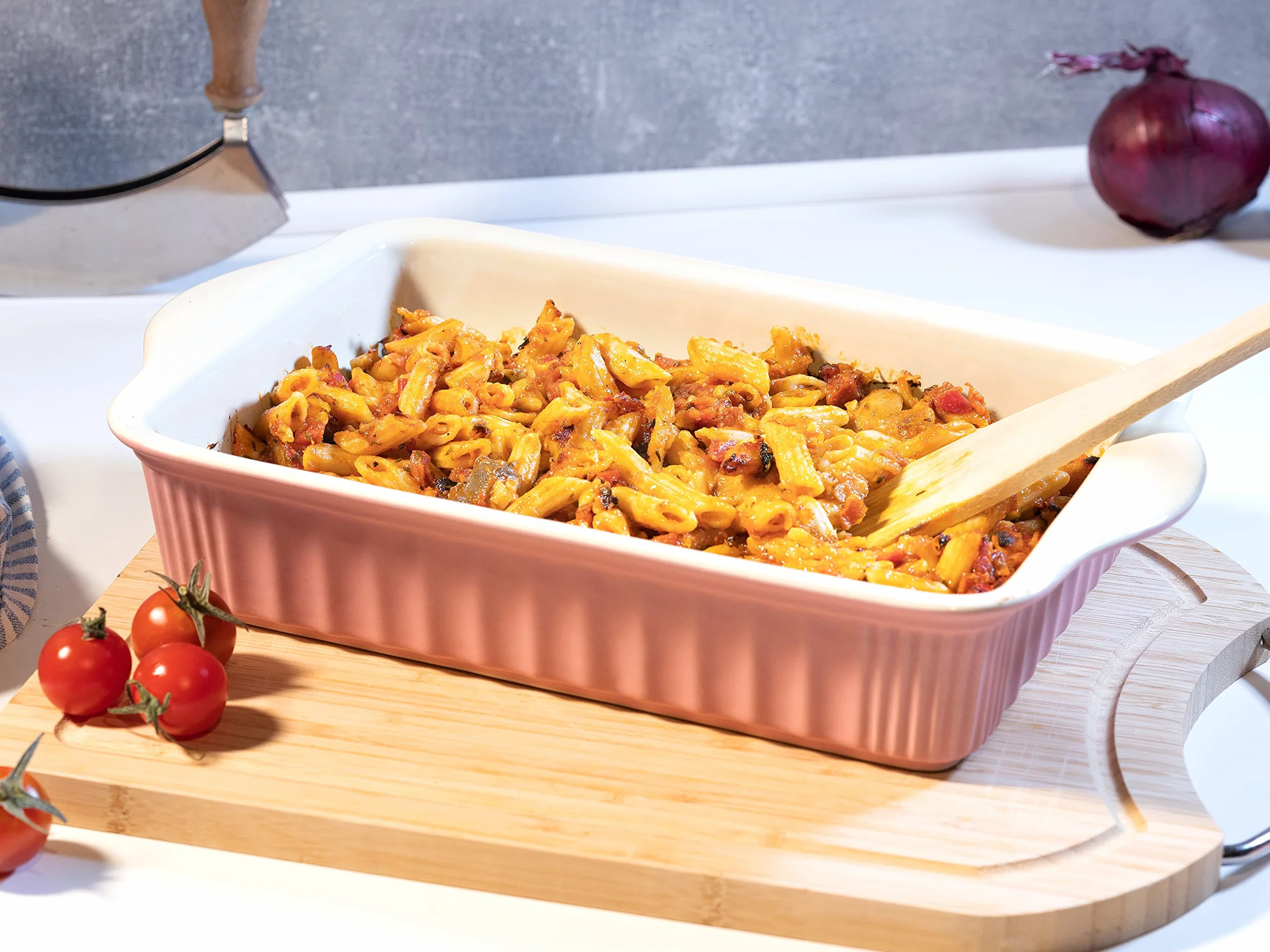 Hanseküche Casseruola in ceramica di alta qualità - Ideale per lasagne, sformati o tiramisù, grande casseruola, pirofila da forno, lasagne rettangolari (rosa)