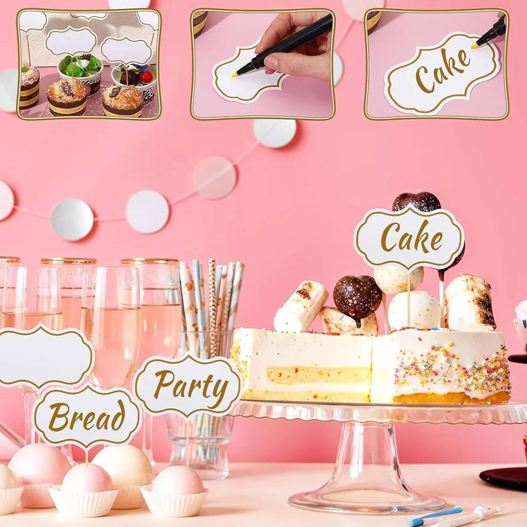 Stuzzicadenti Decorativi 50 Pezzi, Etichette Alimentari per Dolci, Targhette Buffet Formaggio, Bianco