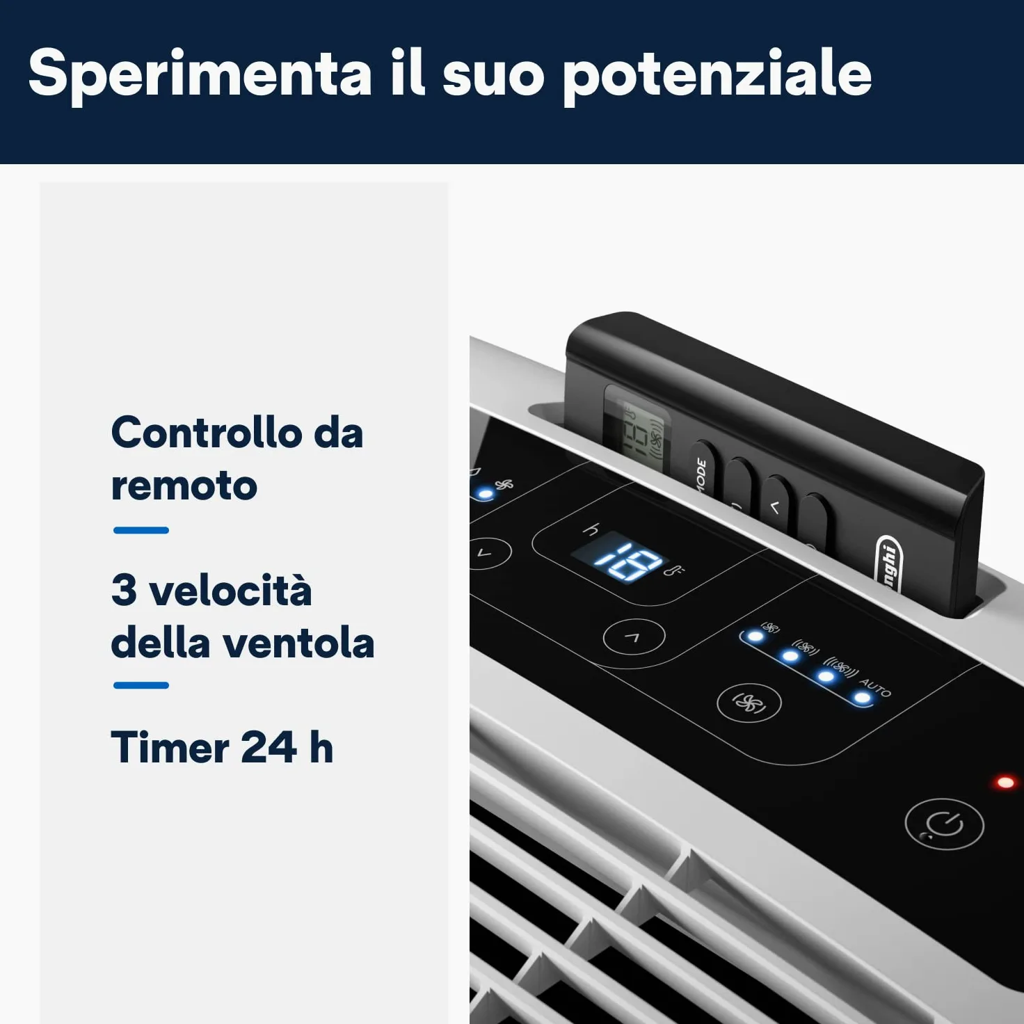 De'Longhi L'Originale Pinguino PAC EM82, Condizionatore portatile, Silenzioso, 9400btu/h, per ambienti fino a 80 m³, Funzione Deumidificazione, Gas Ecologico R290, Classe A, Timer 24H, Telecomando