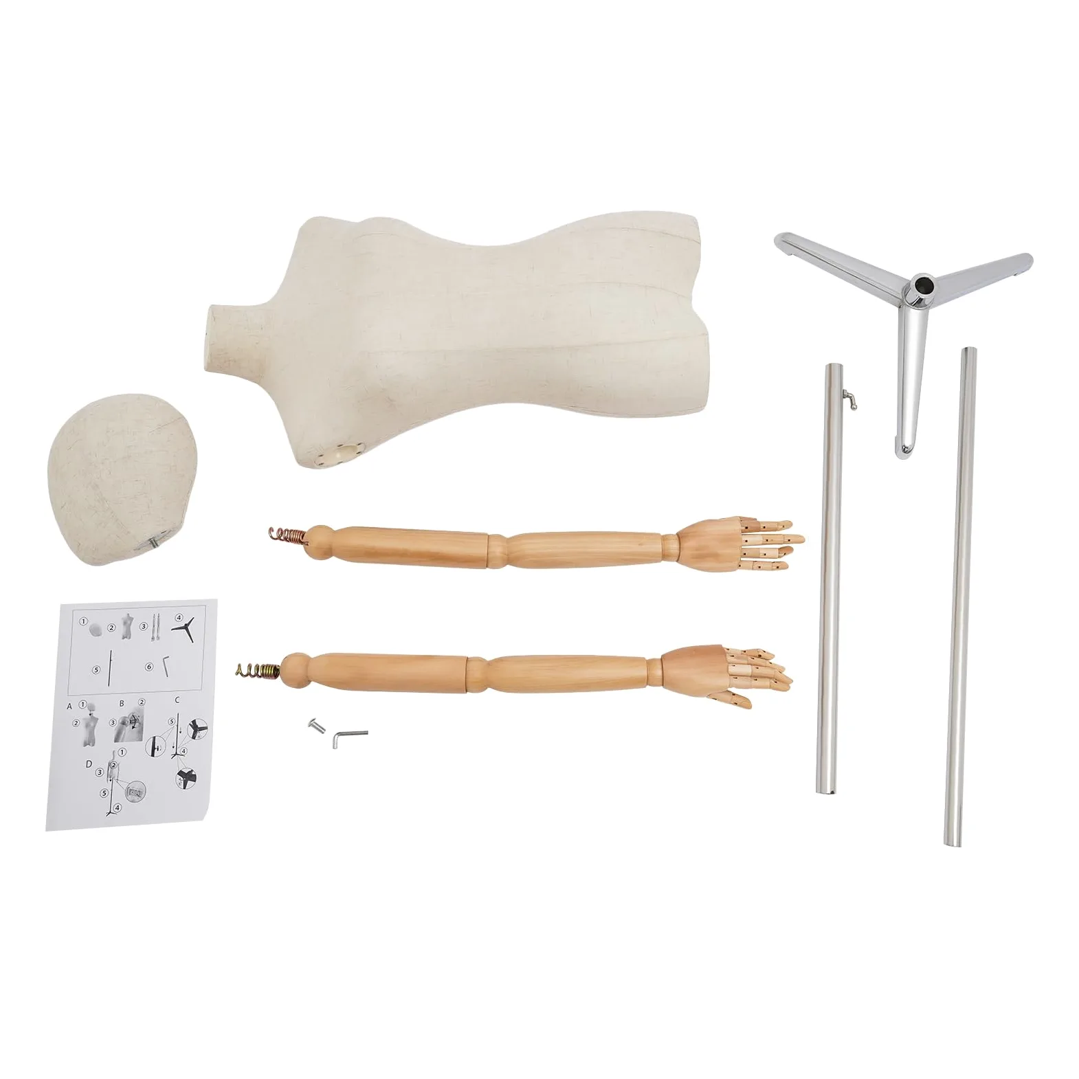 Manichino femminile, manichino da sarta, altezza regolabile 157 – 215 cm, manichino da donna con braccia flessibili in legno, manichino per abiti e gioielli