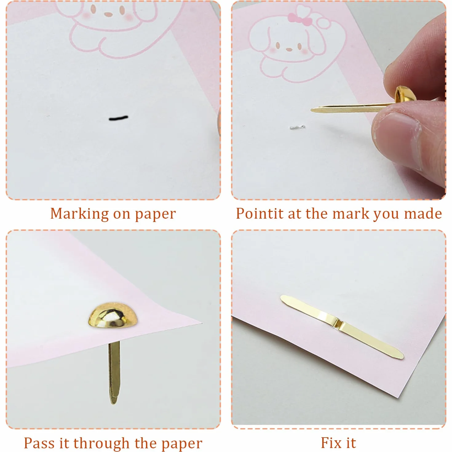 300 Pezzi Metallo Fermacampioni Piccoli, 8 x 16mm Fermacampioni Piccoli, Mini Scrapbooking Brads, Chiodi ad Angolo a Due Gambe, Oro Ferma Fogli Rotondi di Carta, per Scrapbooking DIY