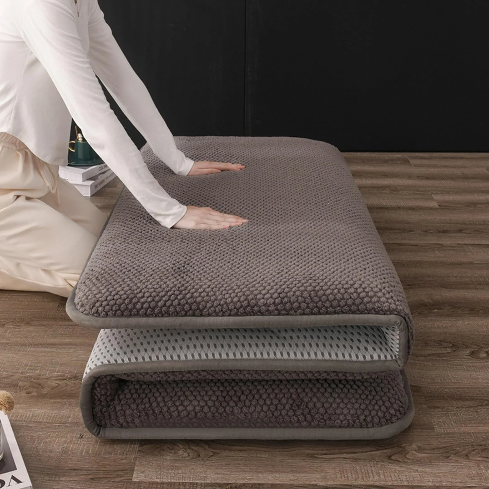 Materasso Futon Pieghevole Giapponese, Morbido, Blue, 90x200cm, Doppio