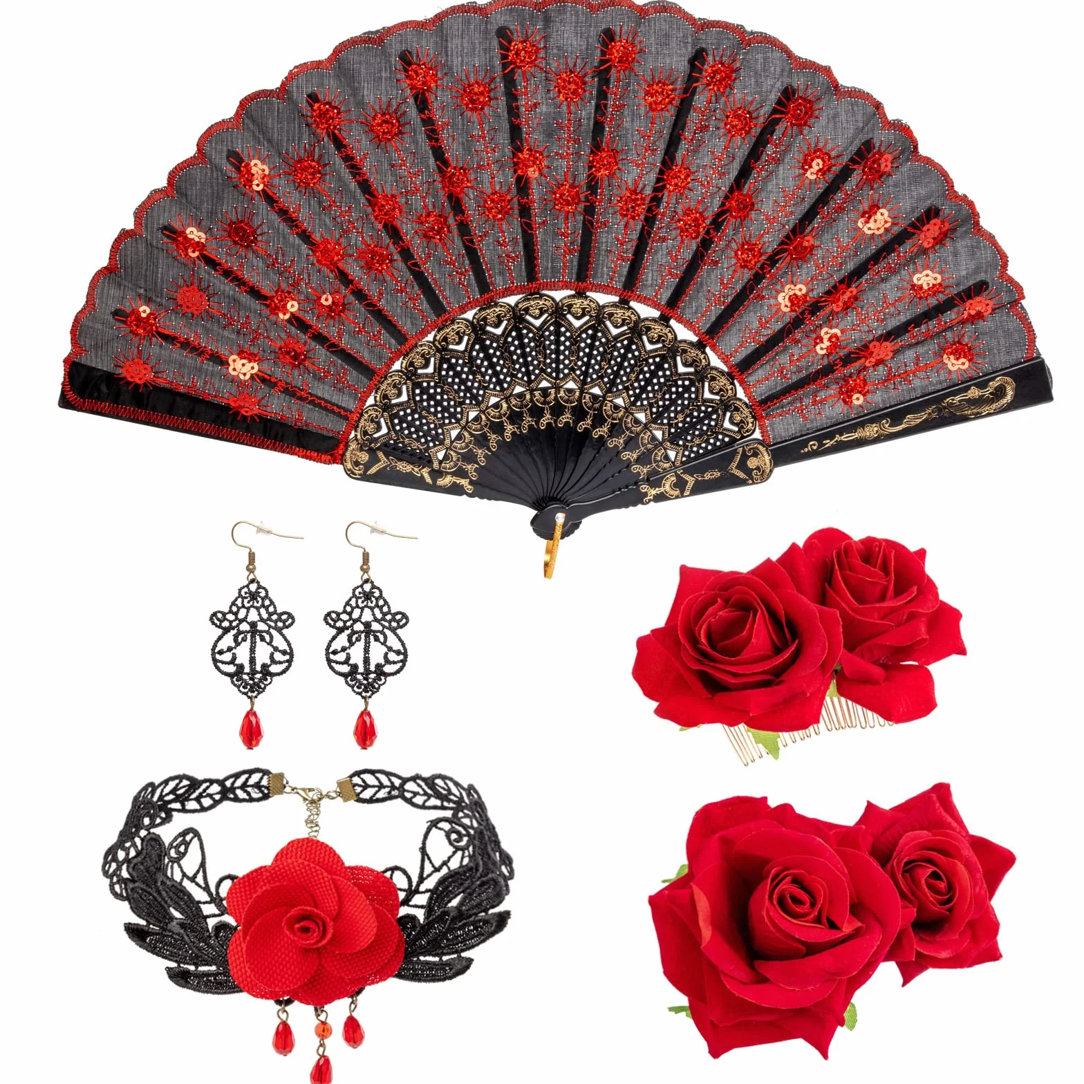 DRESHOW 5 Pacco Spilla Fiore Accessori Capelli Sposa Clip Capelli Rosa Donne Ornamento Testa Ballerina Flamenco
