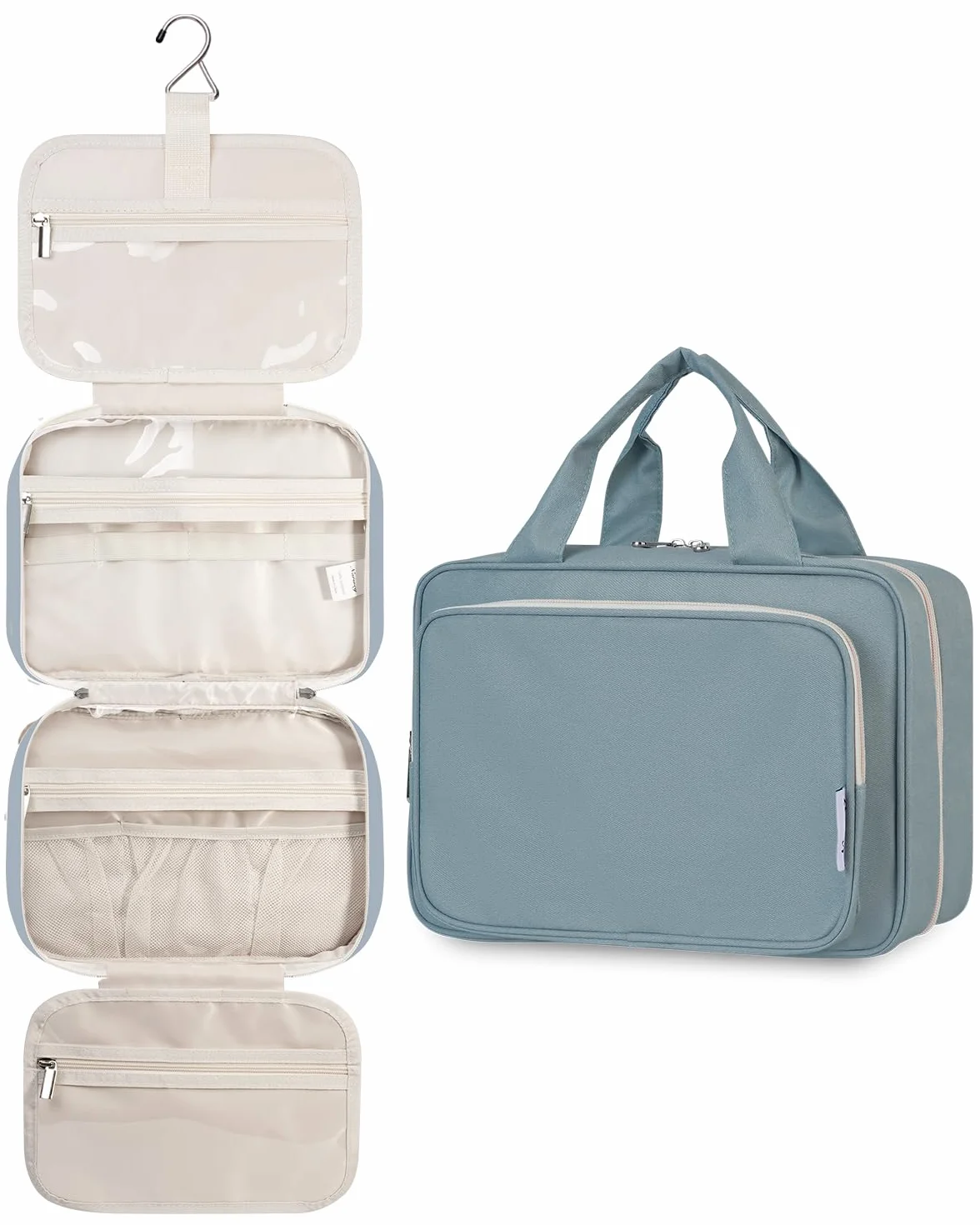 Narwey Beauty Case da Grande Viaggio, Beauty Case da Appendere per Donna Uomo,Borsa da Toilette da Travel Kit Viaggio, Grande Trousse Pochette Trucchi Donna per Viaggio (Blu Grigio (Grande))