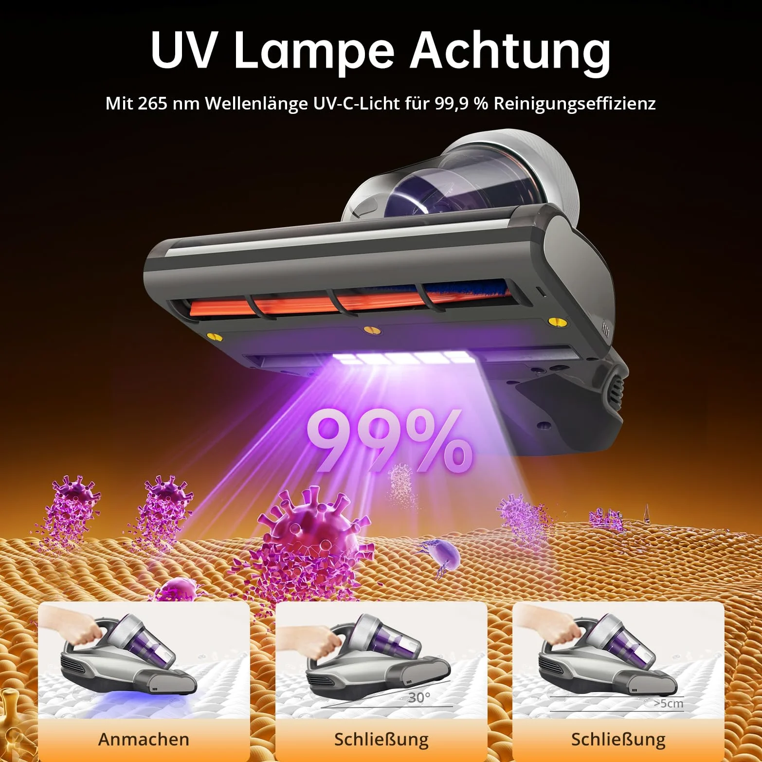 Jimmy JV35 Aspiratore per Materassi con Sterilizzazione UV, 700W 14Kpa Battimaterasso Antiacaro, Filtro HEPA, Sistema di Filtrazione Dual-Cyclonic e Certificato di Qualità