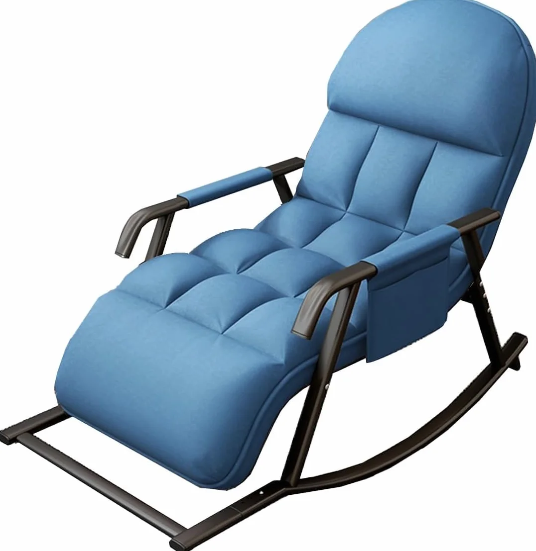 Sedia a Dondolo da Interno, Sedia Dondolo con Comoda Seduta Imbottita, Poltrona a Dondolo, Regolabile per Balcone, Soggiorno, Camera da Letto (Arancione) (Blu)