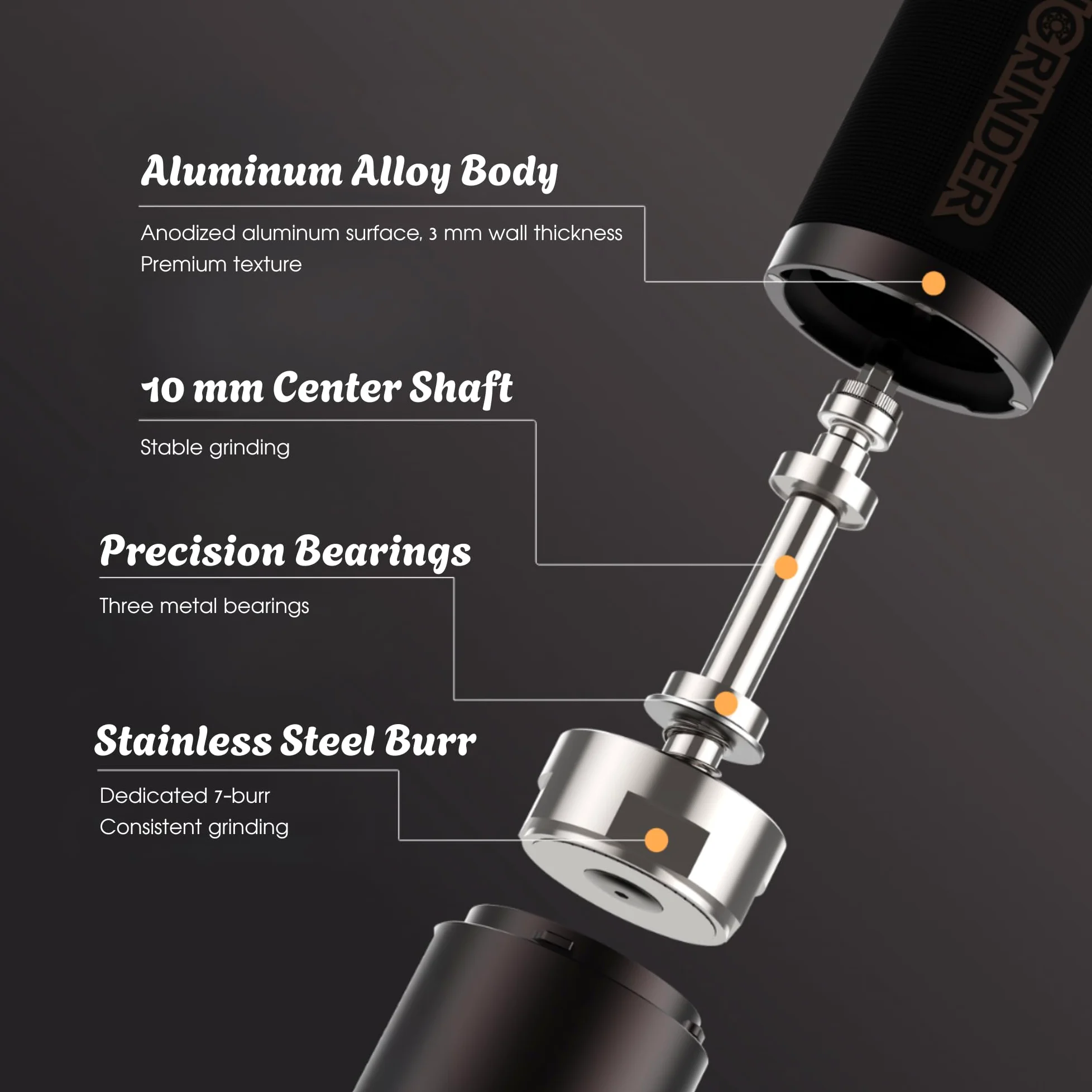 KINGrinder K7 - Macinino da caffè a mano con manico curvo, contenitore magnetico a polvere e clip, meccanismo professionale a 7 bordi in acciaio inox, capacità 30-35 g