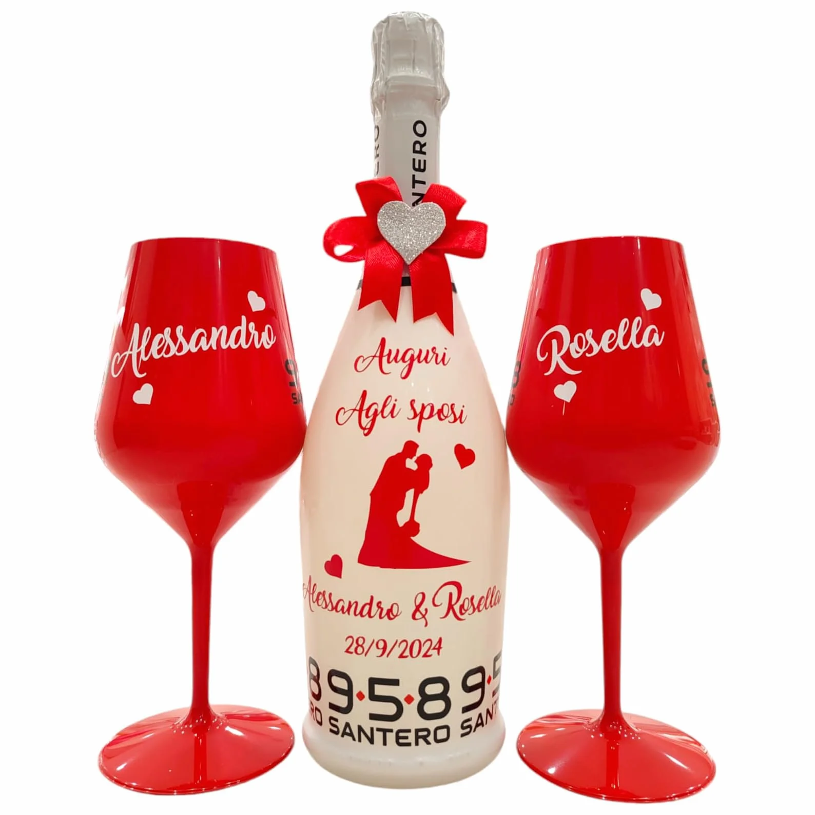 BOTTIGLIA Spumante e Bicchiere Personalizzabili San Valentino Anniversario Proposta di Matrimonio Laurea Compleanno Natale