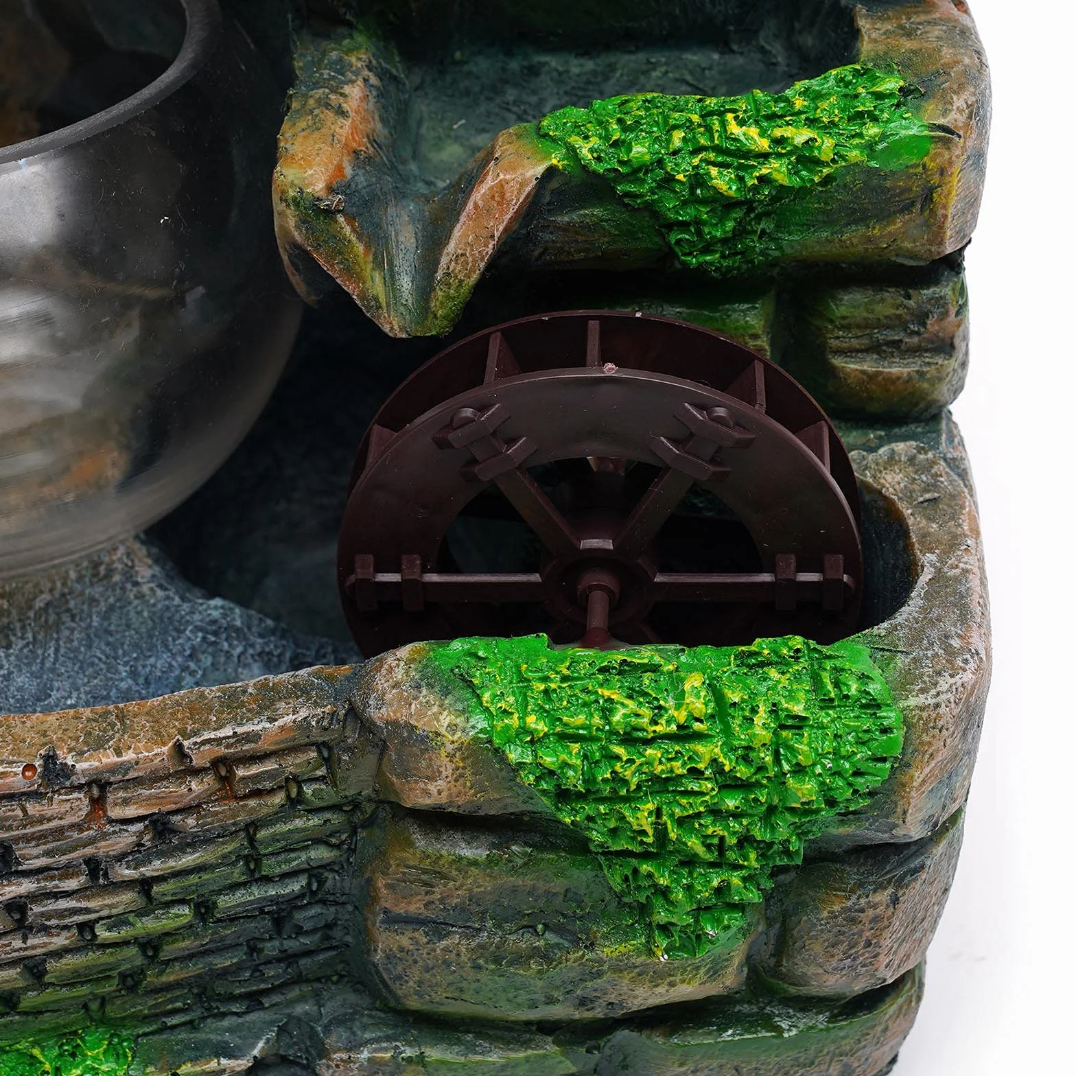Fontana da interni con illuminazione, fontana con pompa e umidificatore, fontana da tavolo con pietra decorativa da giardino in resina a cascata, per casa, ufficio, camera da letto, decorazione
