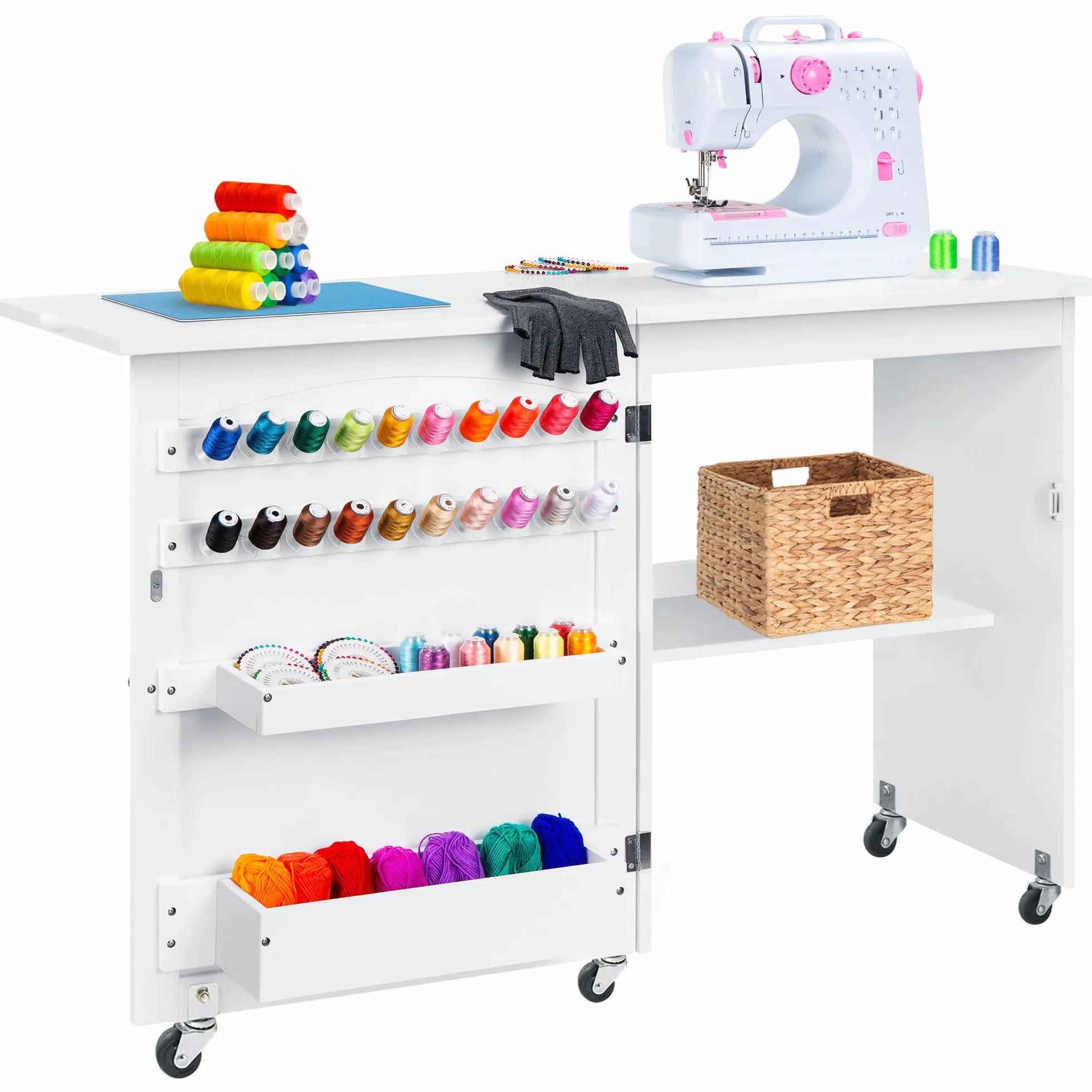 Tavolo da cucito pieghevole multiuso con ruote Best Choice Products