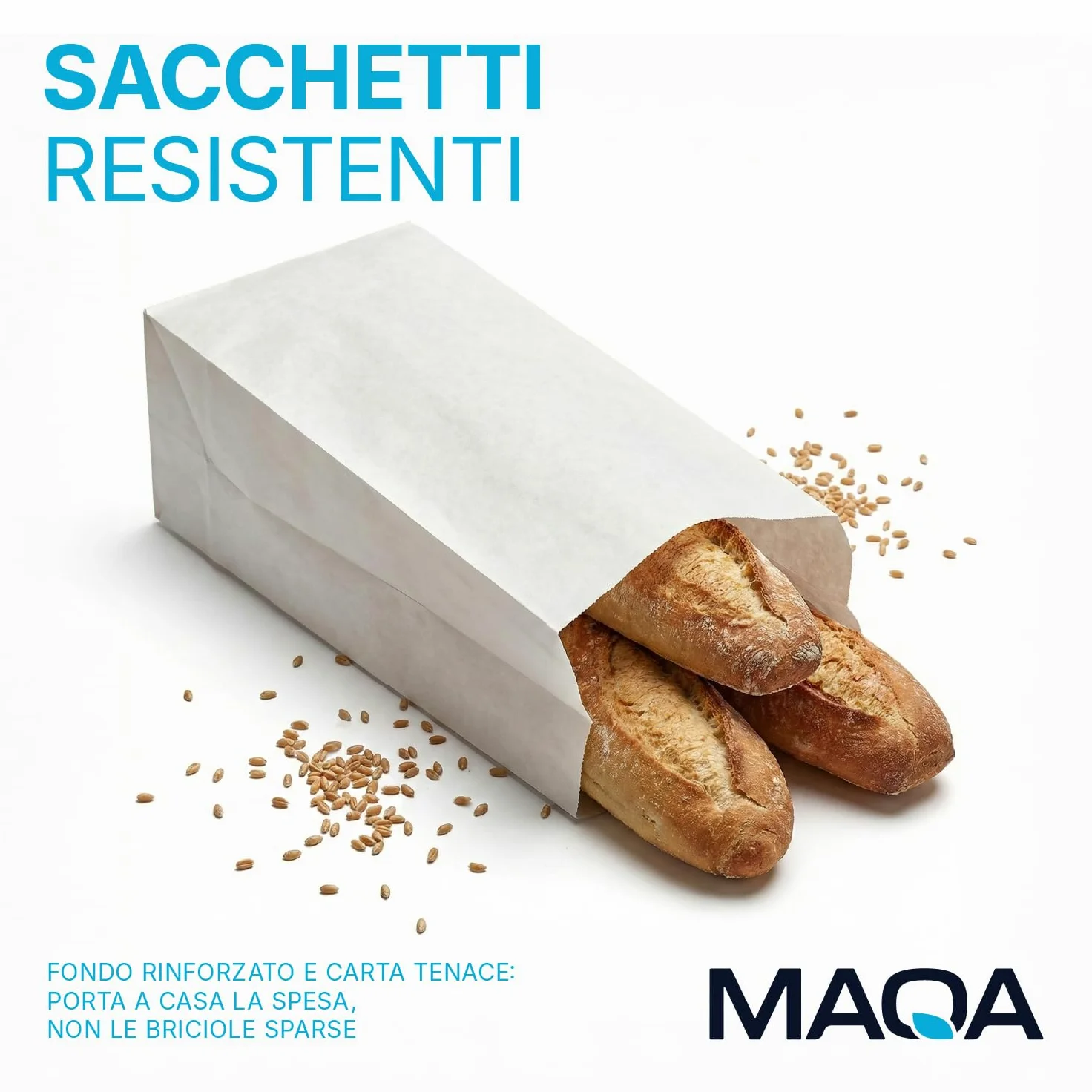 MAQA Sacchetti Bianchi Carta Kraft per alimenti Sacchetto in Carta Kraft Bianco per cornetti, pizze, dolci, confetti, caramelle 19+15x38 cm/1000