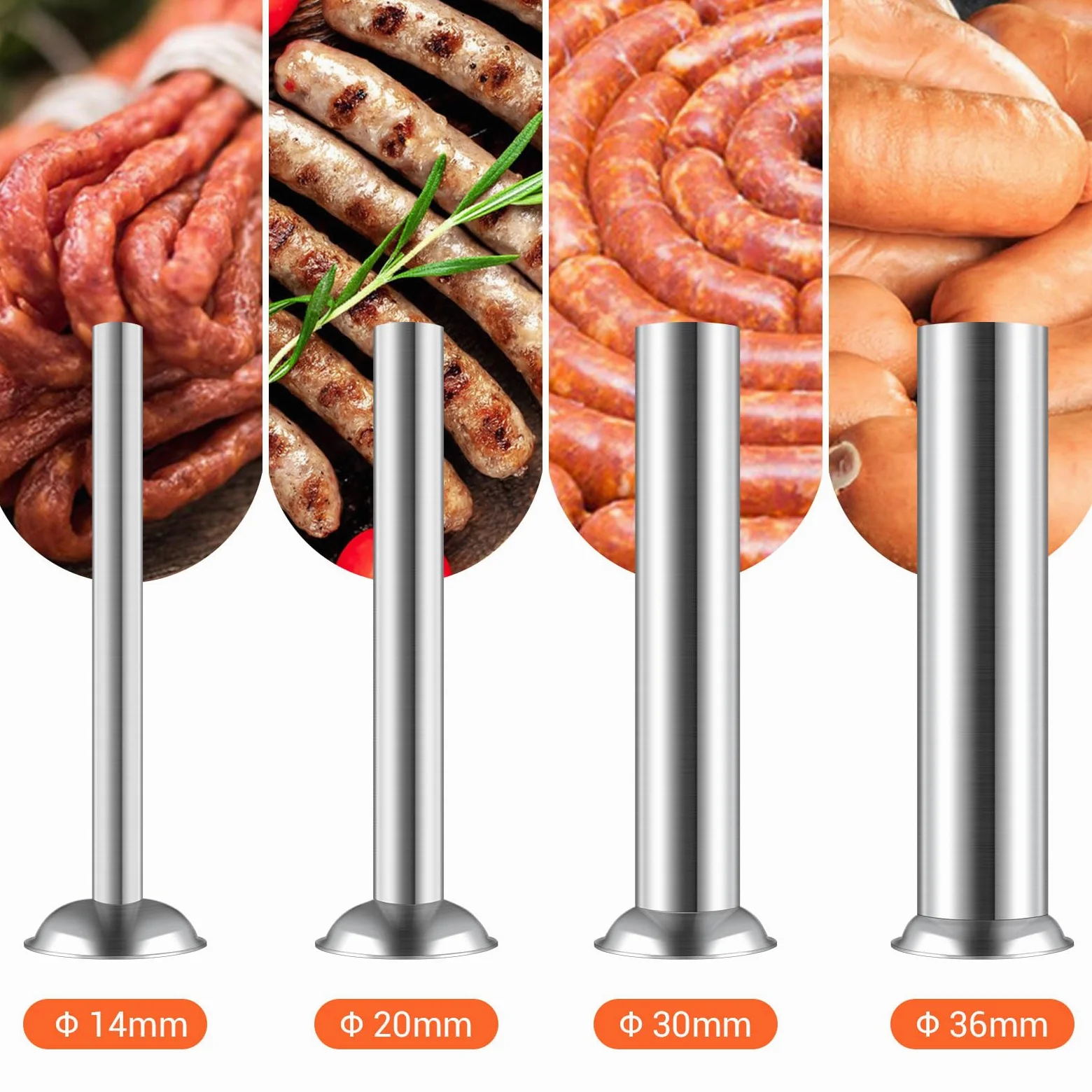 LEEVOT Insaccatrice per Salsicce 3L/7Lb, Acciaio Inossidabile 304, Macchina per Salsicce Regolabile a 2 Velocità, 4 Tubetti di Riempimento (Argento)