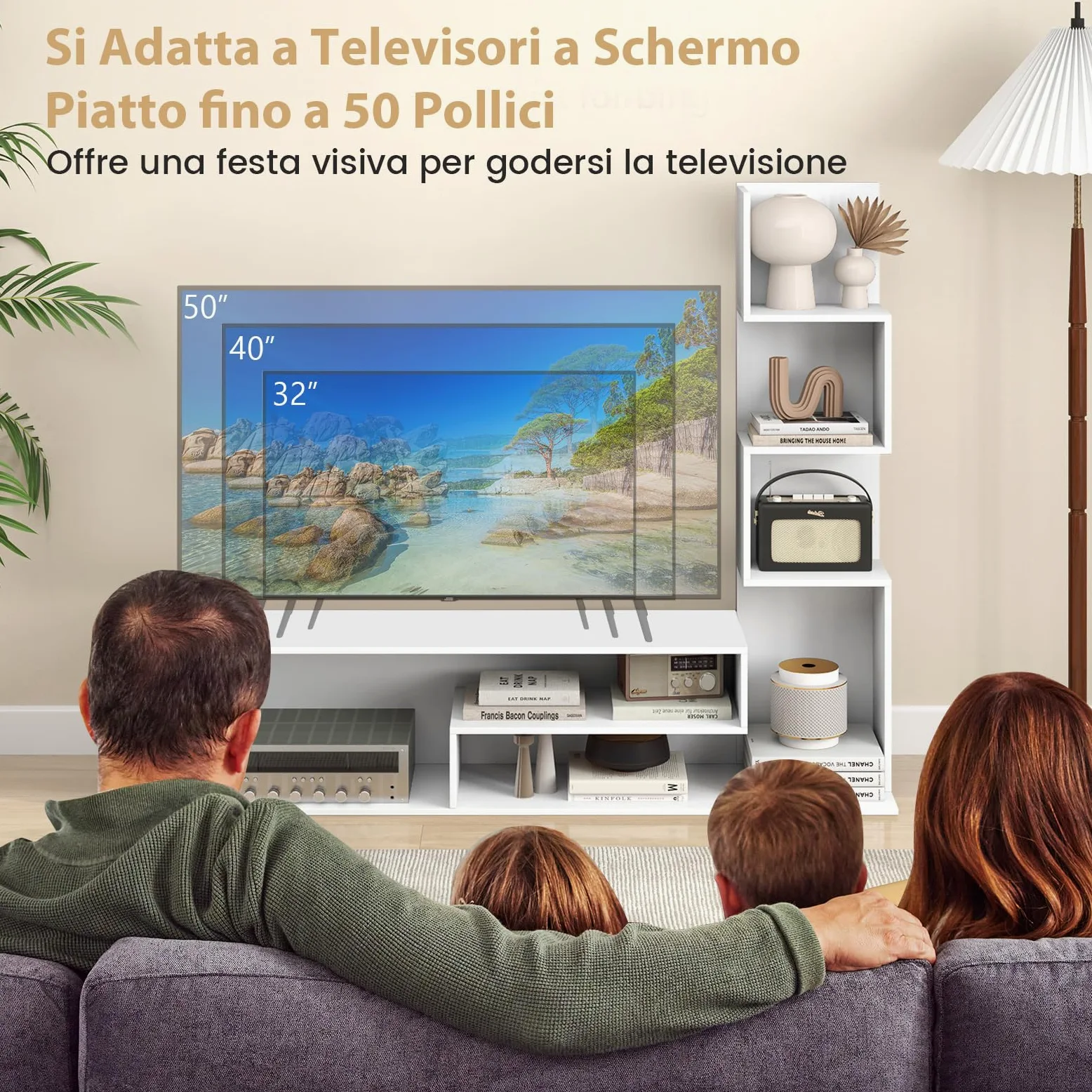 COSTWAY Mobile per TV a Cubi per TV Fino a 50”, Tavolo Console Media con Mensole di Stoccaggio a Forma di L e Scomparti Aperti, Centro di Intrattenimento per Soggiorno, Ingresso (Bianco)