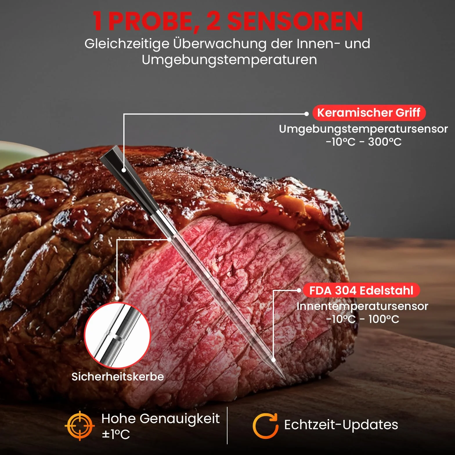 Termometro Carne Bluetooth IP67 Impermeabile Wireless per BBQ Forno Grill
