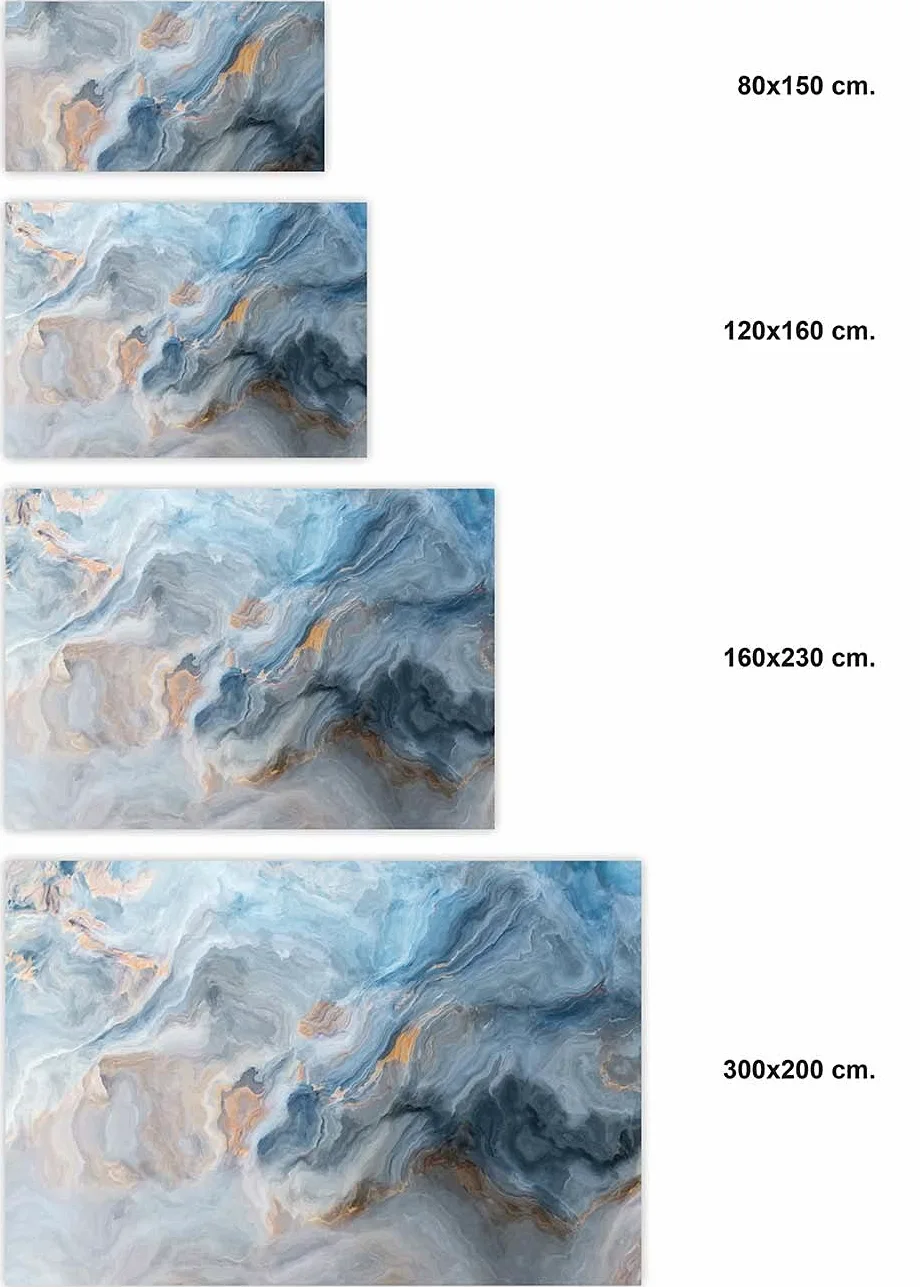 Panorama Tappeto Vinile - Modello Marmo Blu e Arancio 80x300 cm - Varie Dimensioni - Tappetino Lavabile per la Cucina - Passatoia PVC Antiscivolo