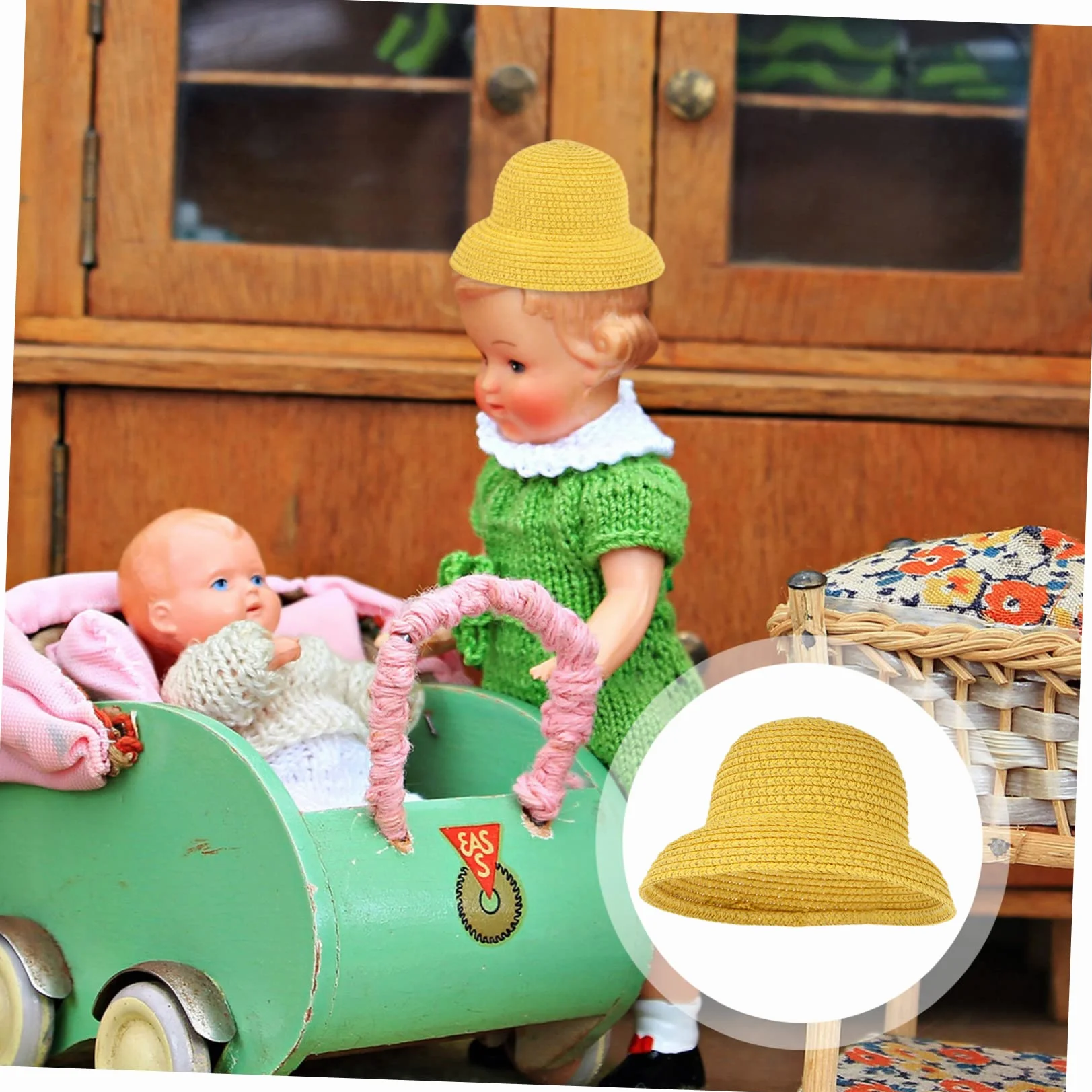 BESTonZON Cappello di Paglia Giallo per Bambola, Accessorio Costume Fatto a Mano e Atmosfera, per Mini Casa e Decorazione Artigianale