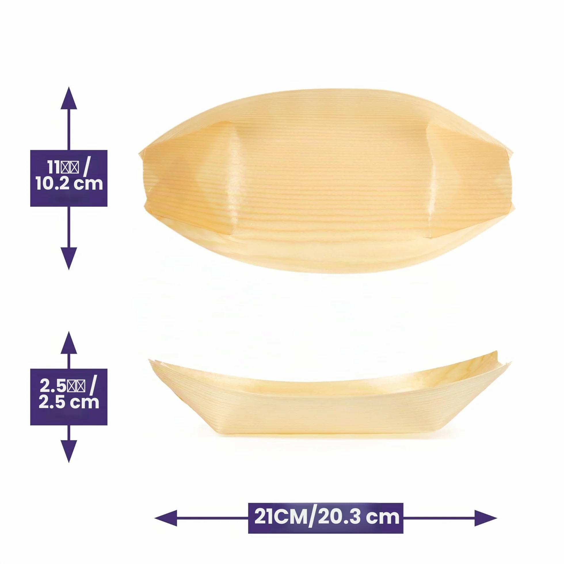 Matana 100 Barchette in Bambù Monouso, 21x11cm - Ciotole in Legno Biodegradabili per Finger Food