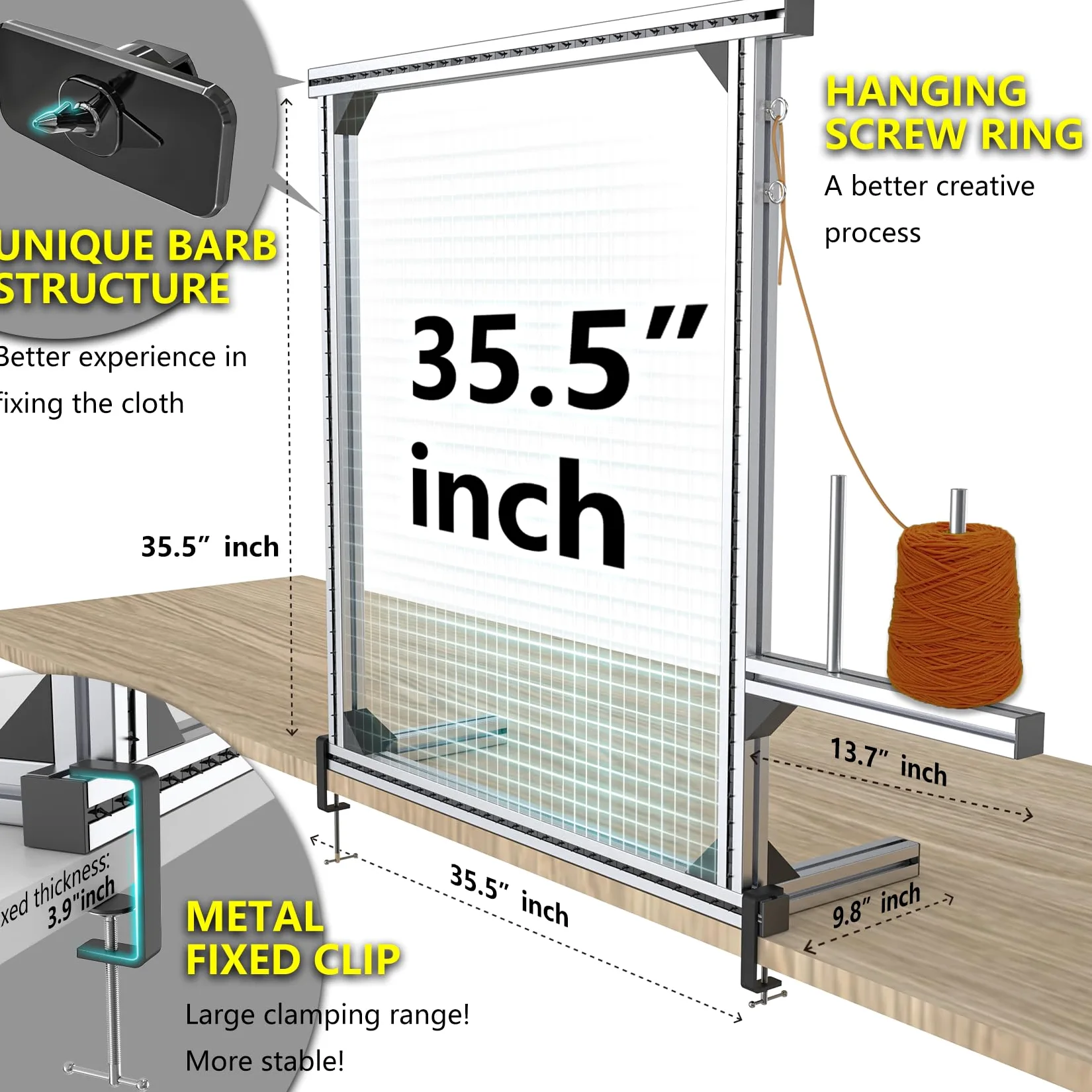 NODOCA Telai Tufting 90 cm, set di tappezzeria per moquette, telaio in alluminio e metallo per la produzione di tappeti, supporto in tessuto per tufting