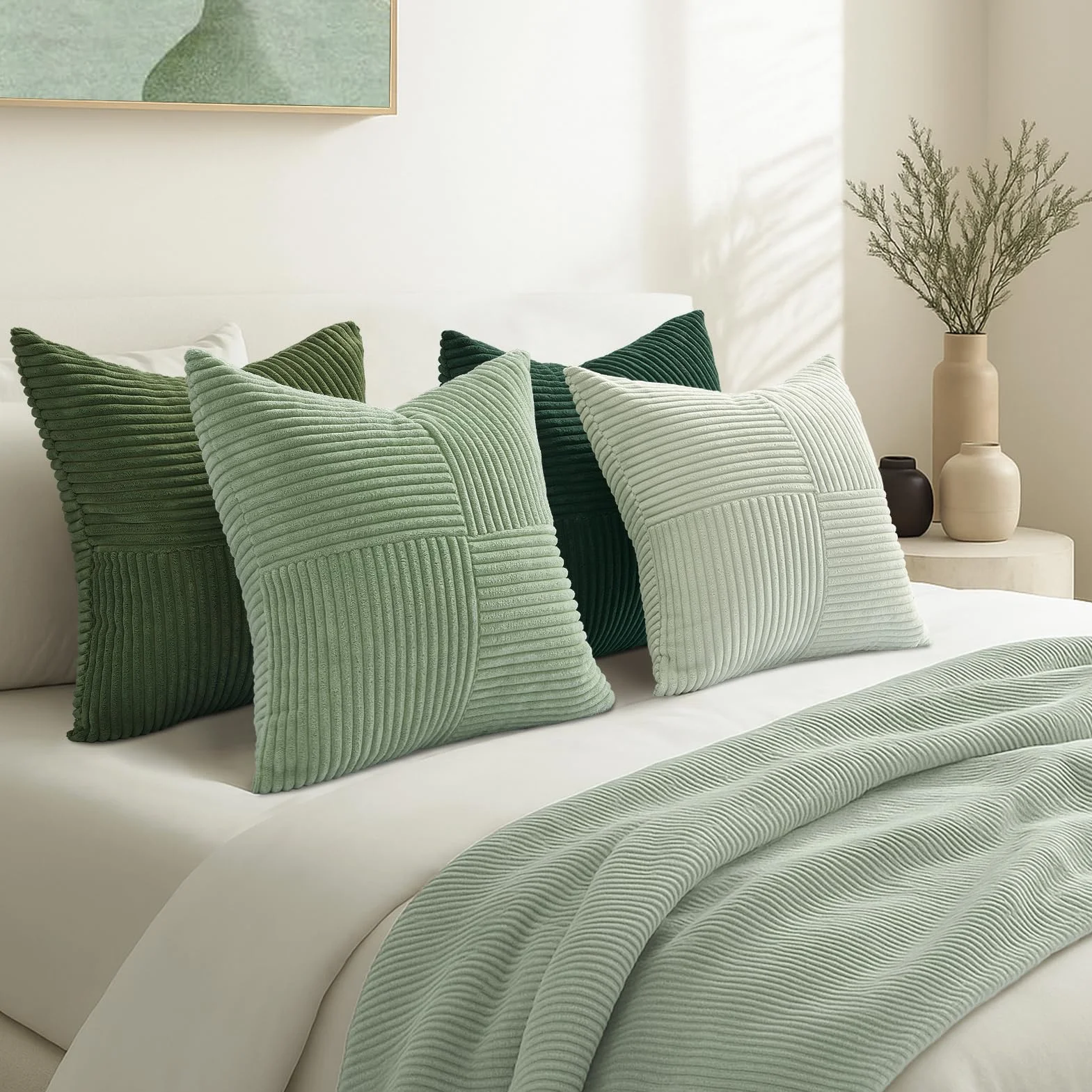 Topfinel Federe per Cuscini 50x50 Verde Chiaro Sfumato 4 Pezzi Motivo Mulino
