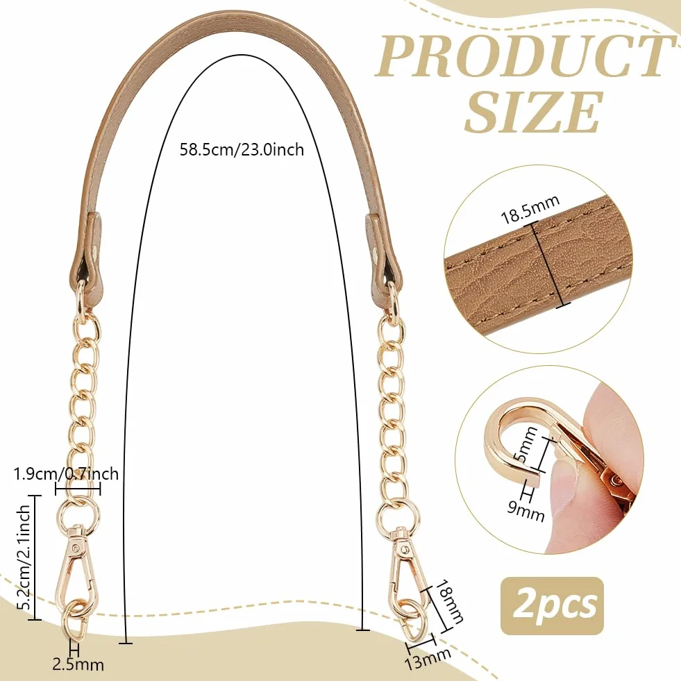 PH PandaHall 2pz Manici per Borse in Pelle con Catena 58.5cm Tracolla Oro e Pelle Marrone