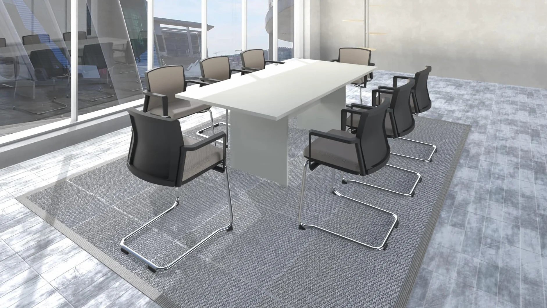 FBasic Tavolo Riunioni Rettangolare in legno - Rovere Bianco - 210x100x73,6 cm