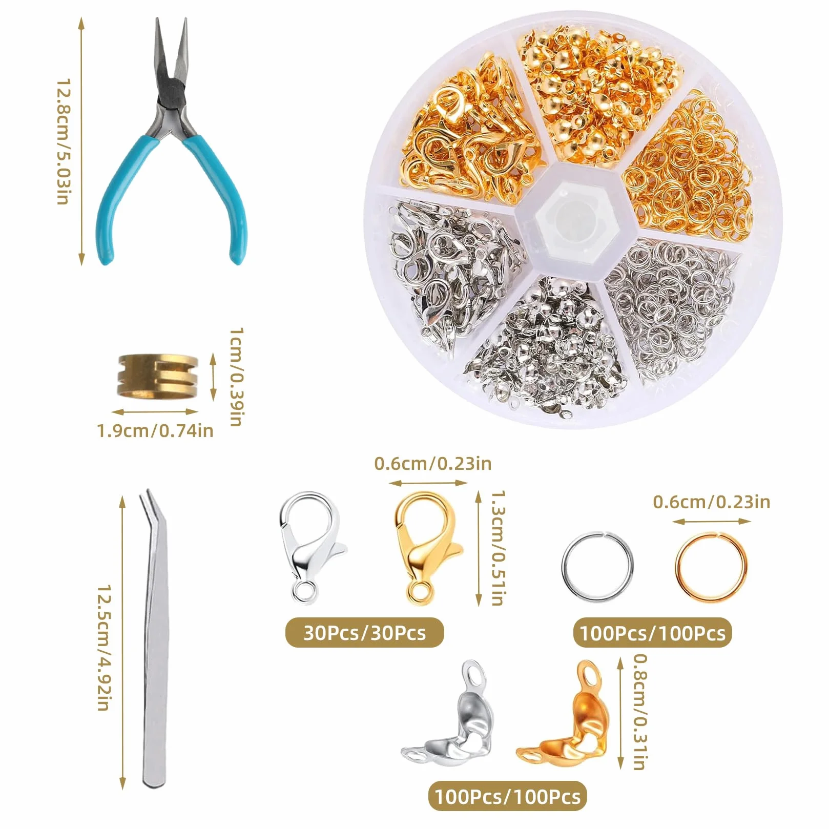 Chiusure Per Braccialetti, 463x Ganci Per Braccialetti fai da te, Kit Accessori Chiusura, Fermagli Chiusura per Collana Gioielli, Oro/Argento