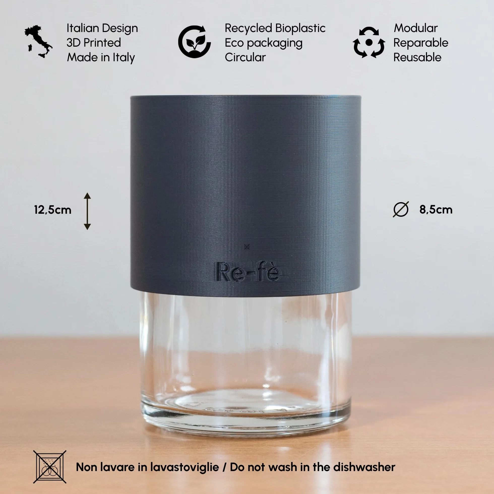 Re-fè Original Separatore Apri Svuota Capsule per Nespresso e Compatibili | Riciclo Capsule Caffè Alluminio | Riciclatore Vetro | Design Italiano