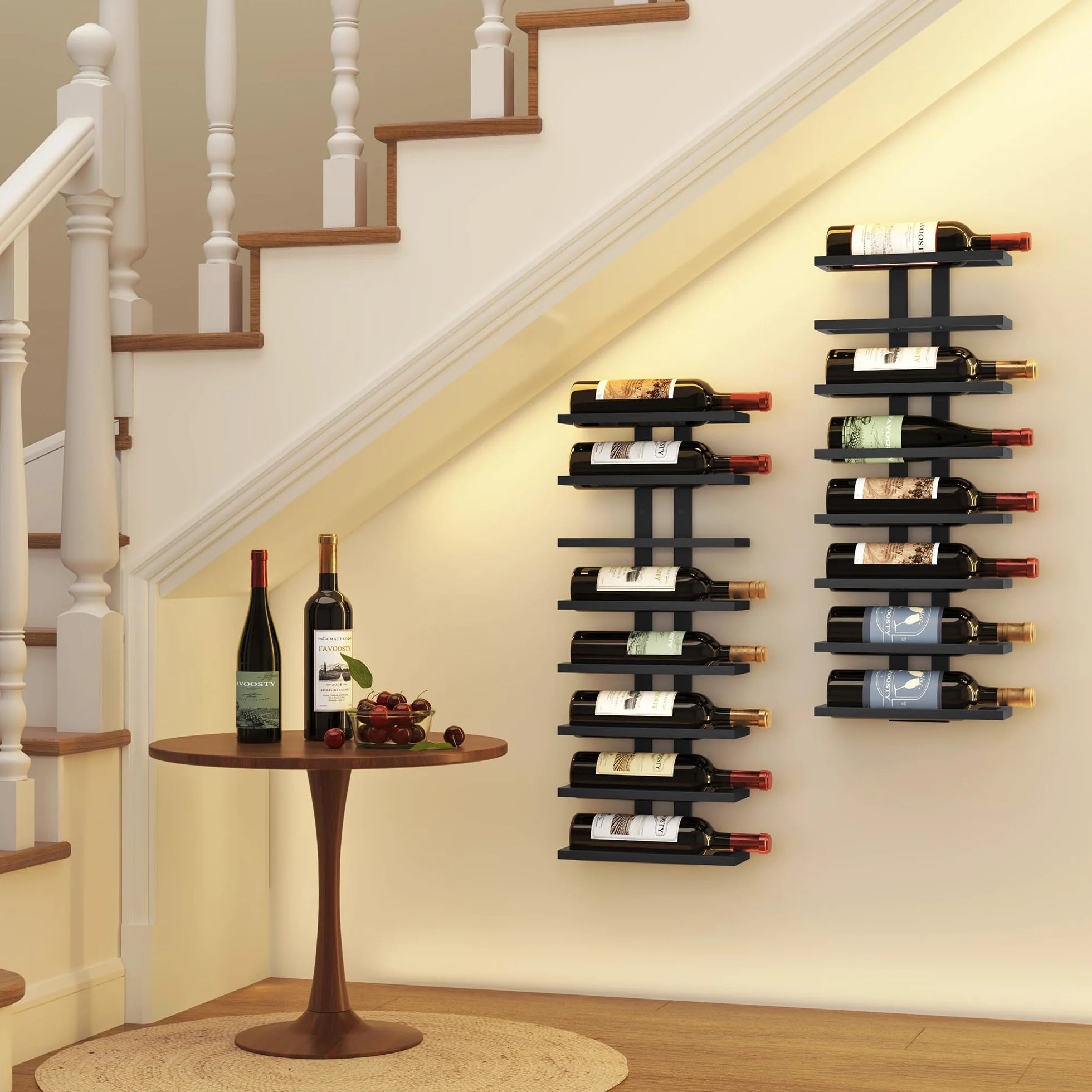 FAVOOSTY Portabottiglie da parete 2 pezzi Scaffale per vino con 8 livelli metallo nero