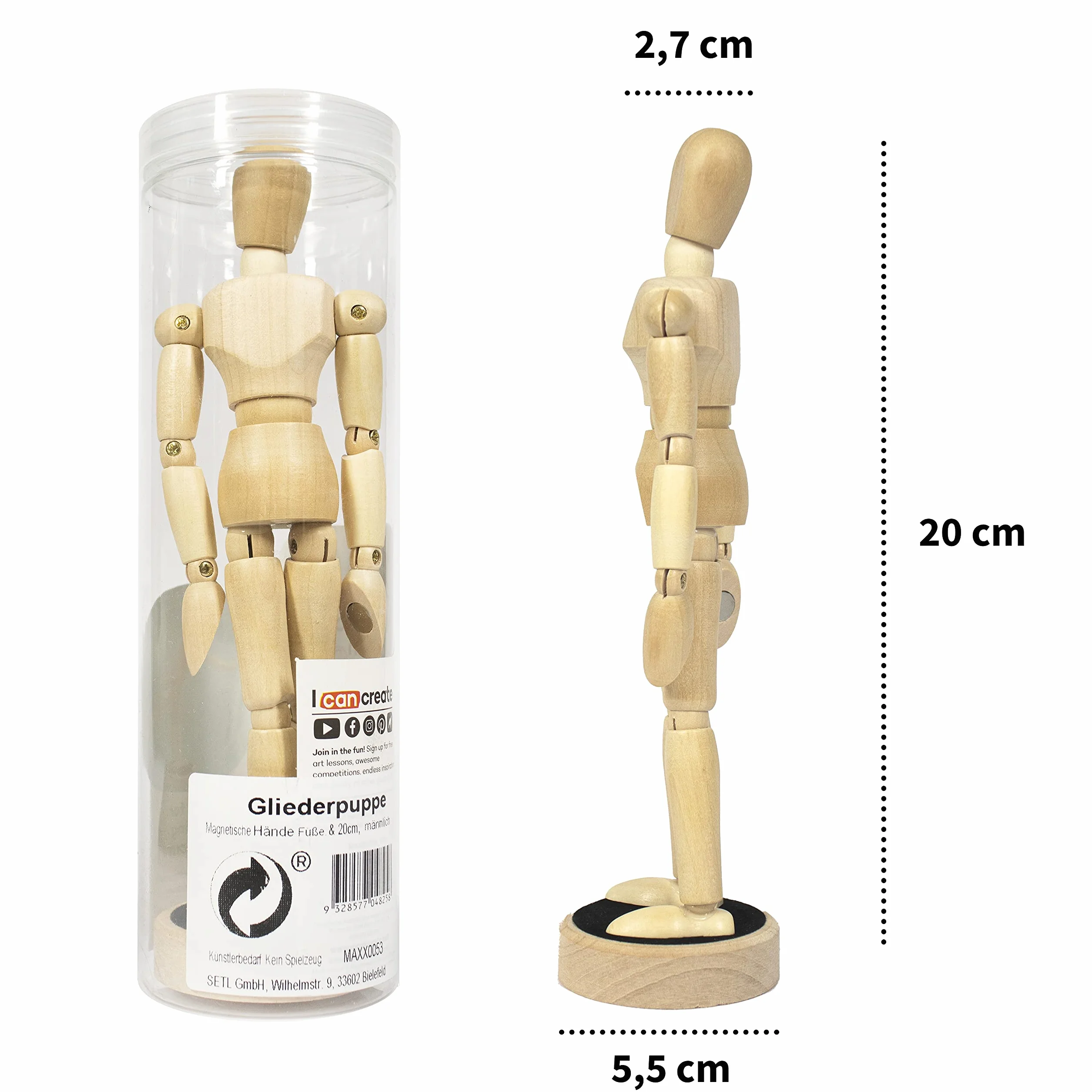 Mont Marte Manichino Disegno 20cm Legno Maschile Modello Magnetico per Artisti