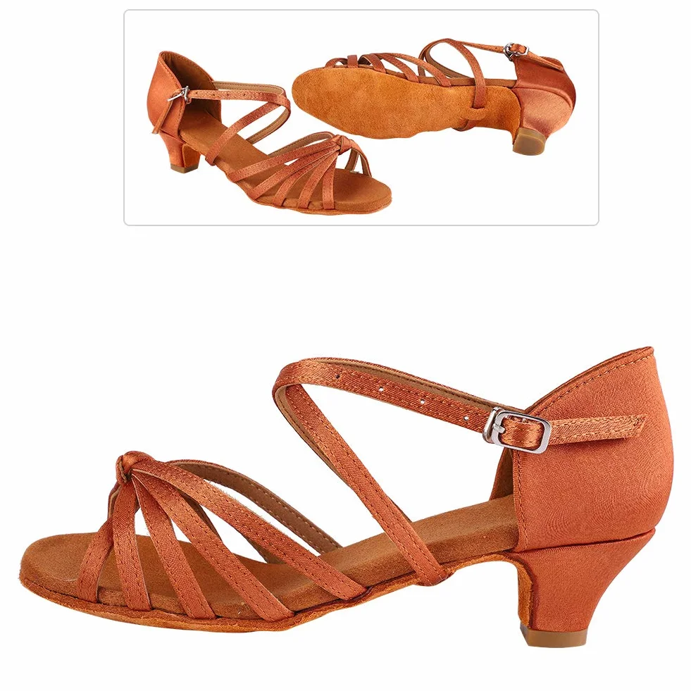 mumisuto Scarpa da Ballo Latino Morbida Comoda per Bambina Tacco Alto 4cm Marrone