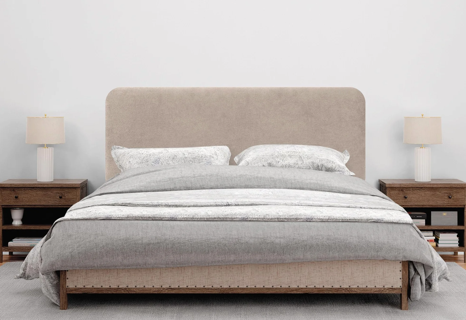 DHOME Testiera Imbottita Liscia Arrotondata in Tessuto Aqualine per Parete Acustica Testate Letto Fonoassorbenti Camera da Letto (Beige, 160cm)