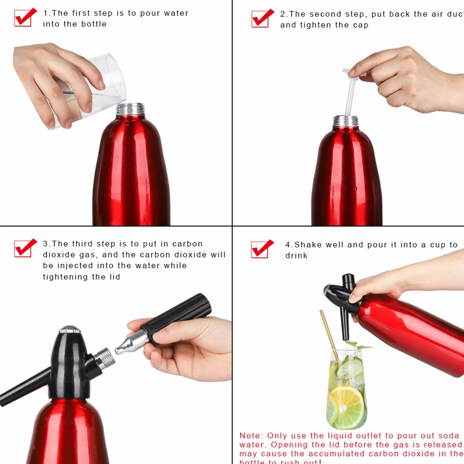 1 Litro Di Soda Sifone Bottiglia, Soda Sifone Seltz Cocktail Barista Acciaio Inossidabile, Produzione Di Soda Gassata Acqua Frizzante Per Succhi Di Bevande Cocktail (red)