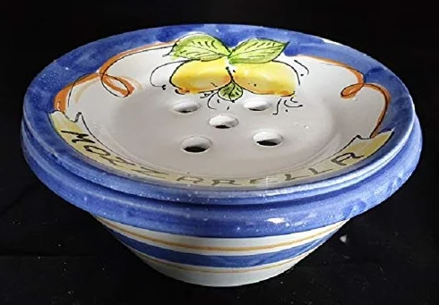 Generico Ciotola Porta Mozzarella in Ceramica di Vietri Dipinta a Mano Decoro Limoni, Diametro 20 cm, Altezza 11 cm, Made in Italy