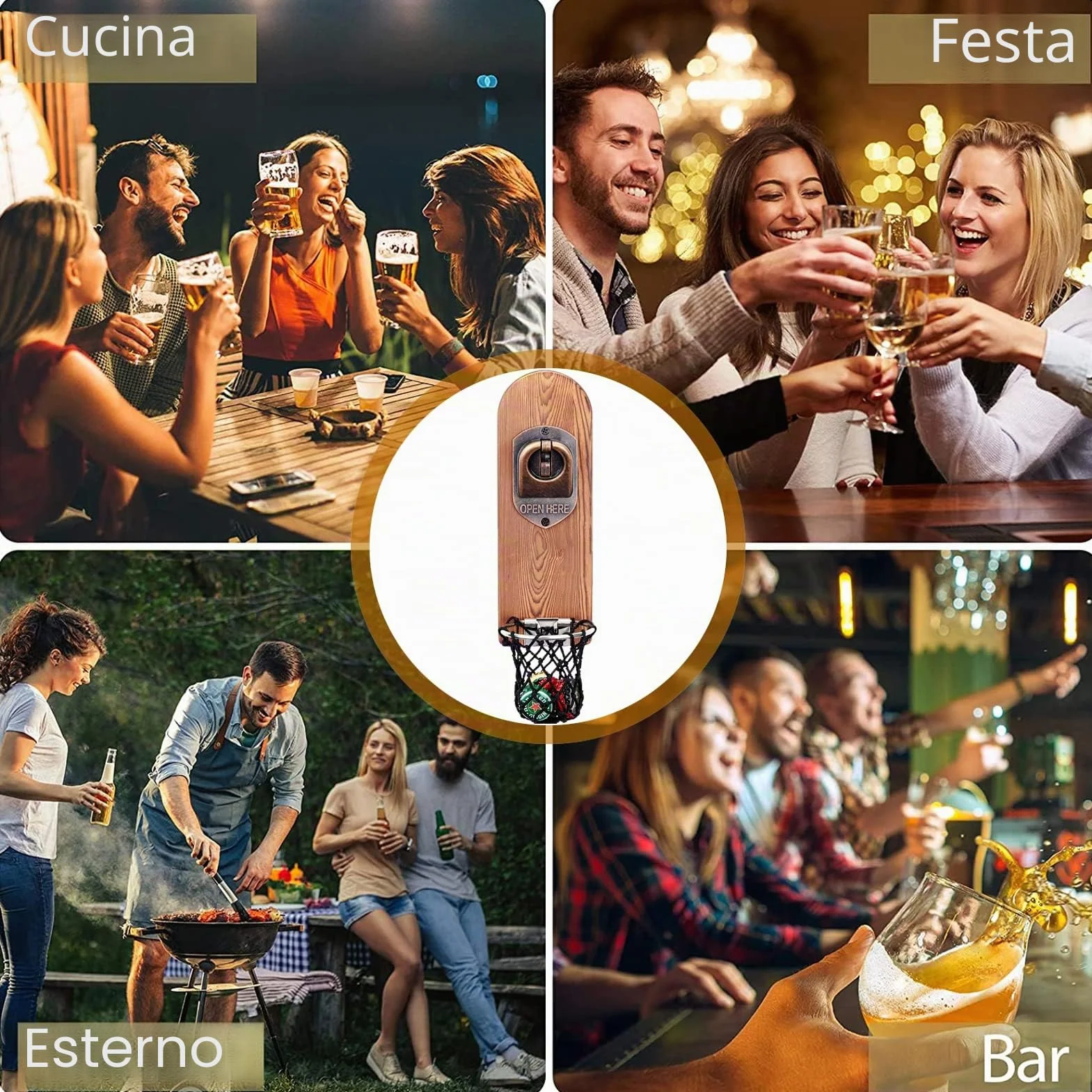 Apribottiglie Magnetico da Legno per Birra, Accessori Bar Esterno, Idee Regalo Uomo