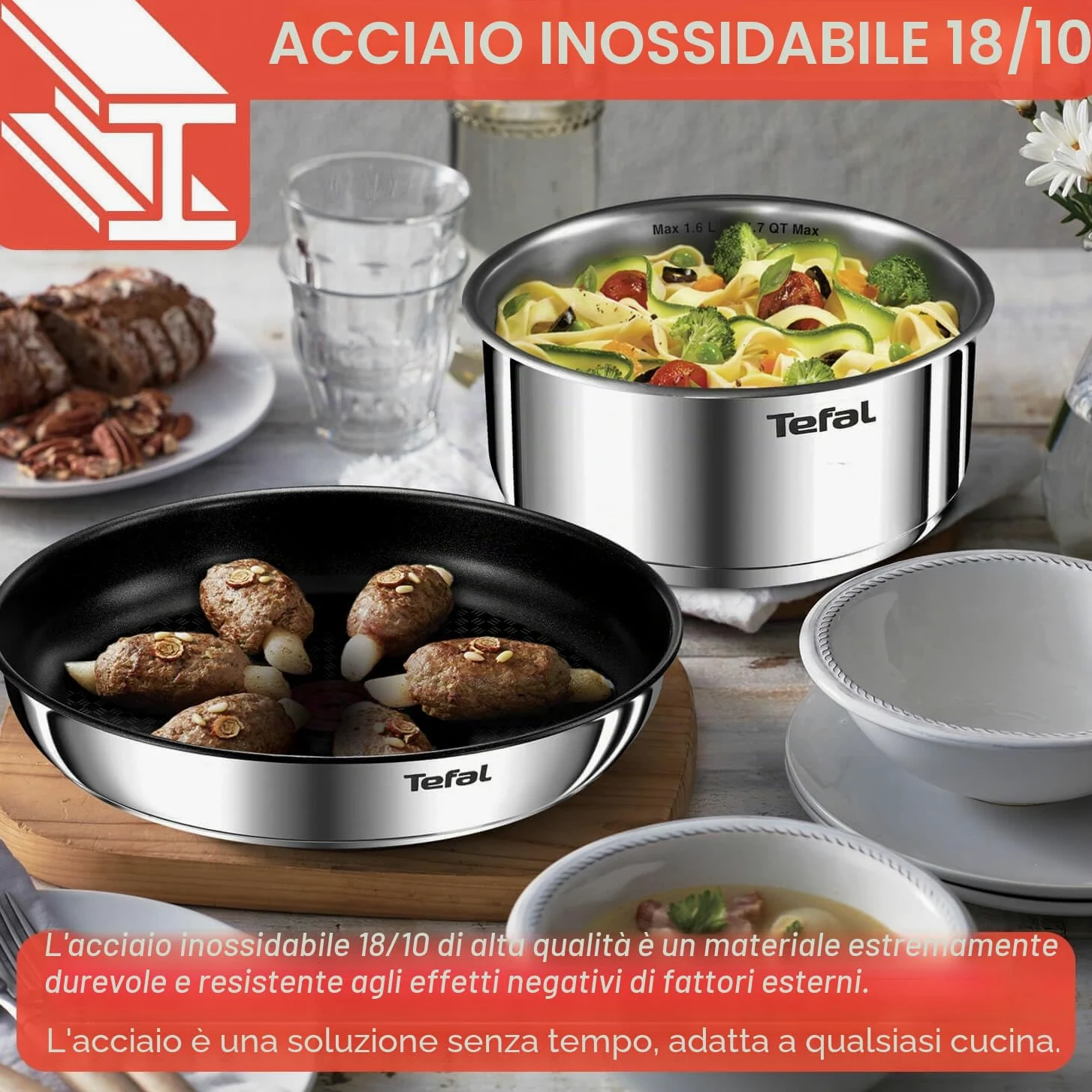 Tefal Ingenio - Set di pentole 20 padelle 2 maniglie rimovibili, induzione, rivestimento antiaderente, impilabile, compatibile con lavastoviglie, Emotion L897SK04