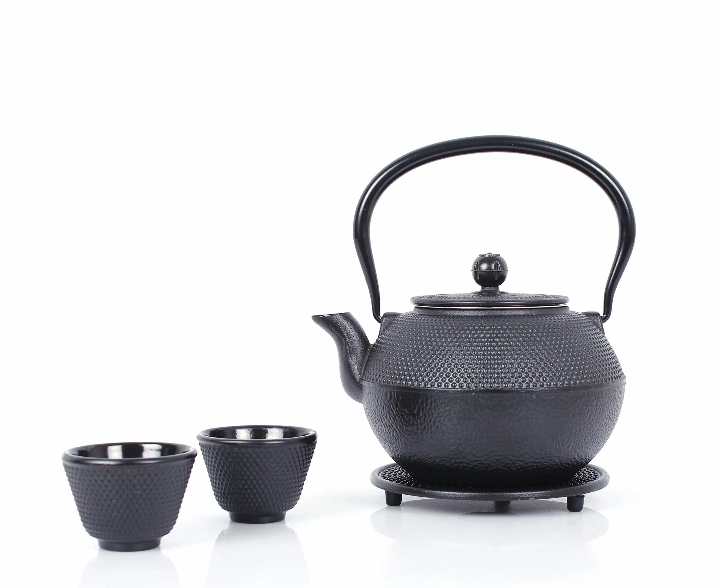 ECHWERK Servizio da Tè in Ghisa Teiera 1,1 L Colino Rimovibile Sottobicchiere 2 Tazze Set Vintage Nero