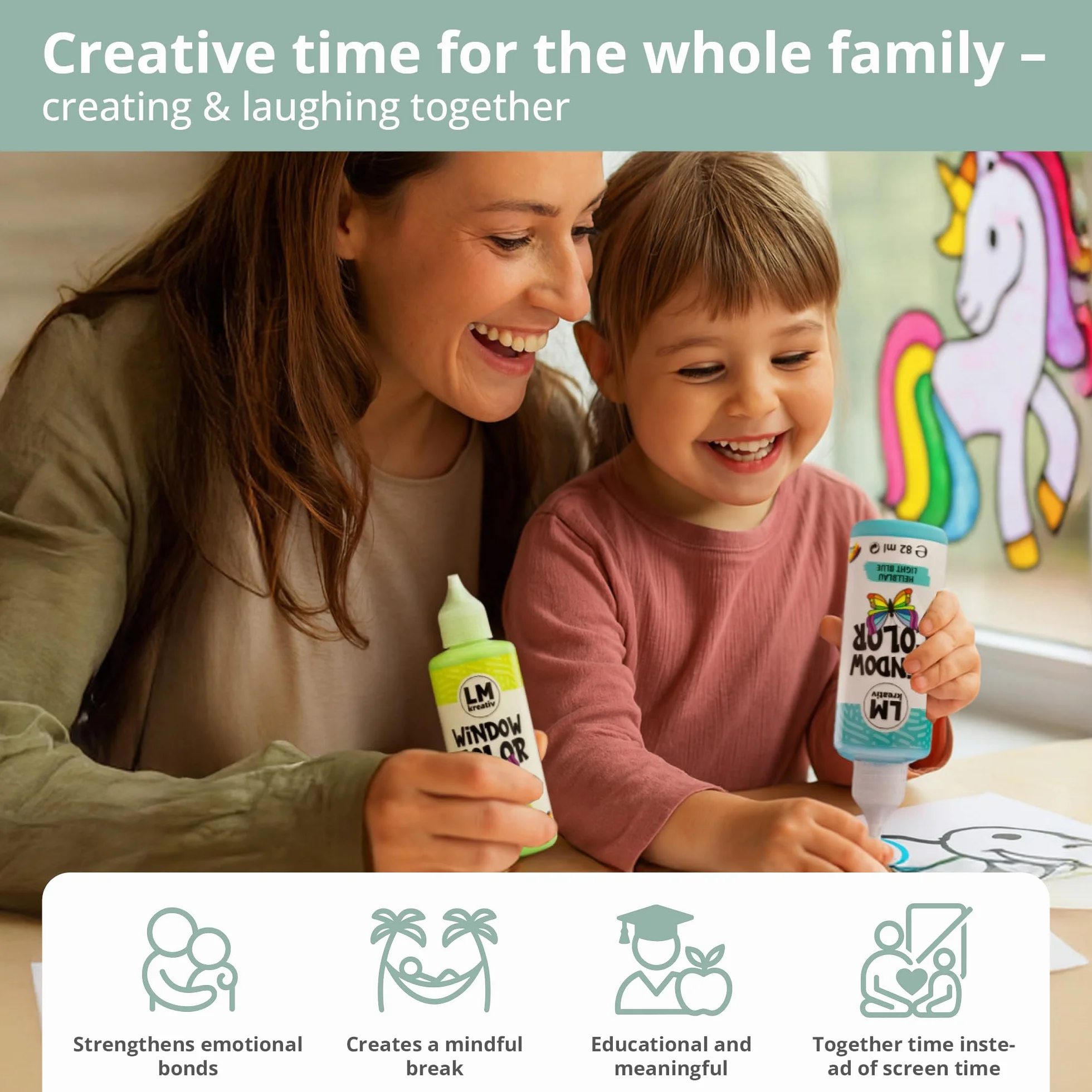 Set Window Color LM 17×80 ml Pittura per bambini riposizionabile per finestre con contorni e modelli