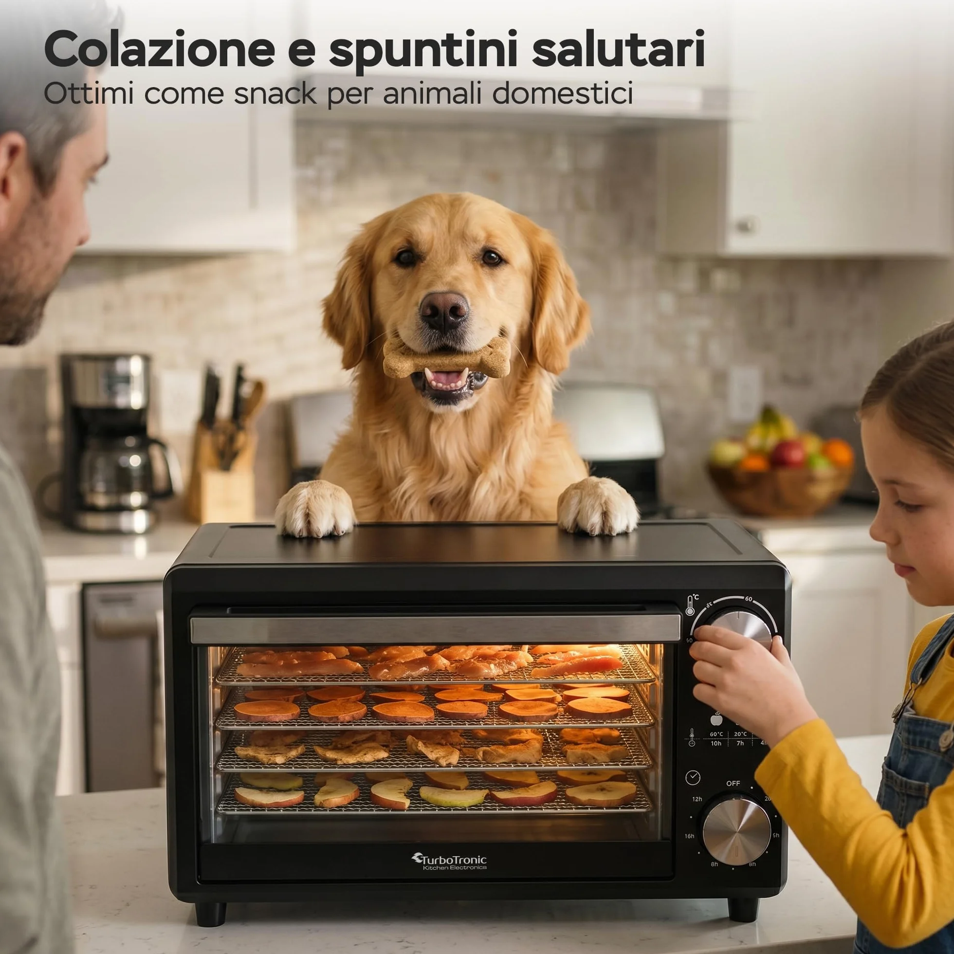 TurboTronic FD14 - Disidratatore Alimentare 14 L con 5 Vassoi - Essiccatore Alimentare a 5 Ripiani per Frutta, Verdura, Funghi, Carne, Pesce ed Erbe - Temperatura e Timer Regolabili (Black)